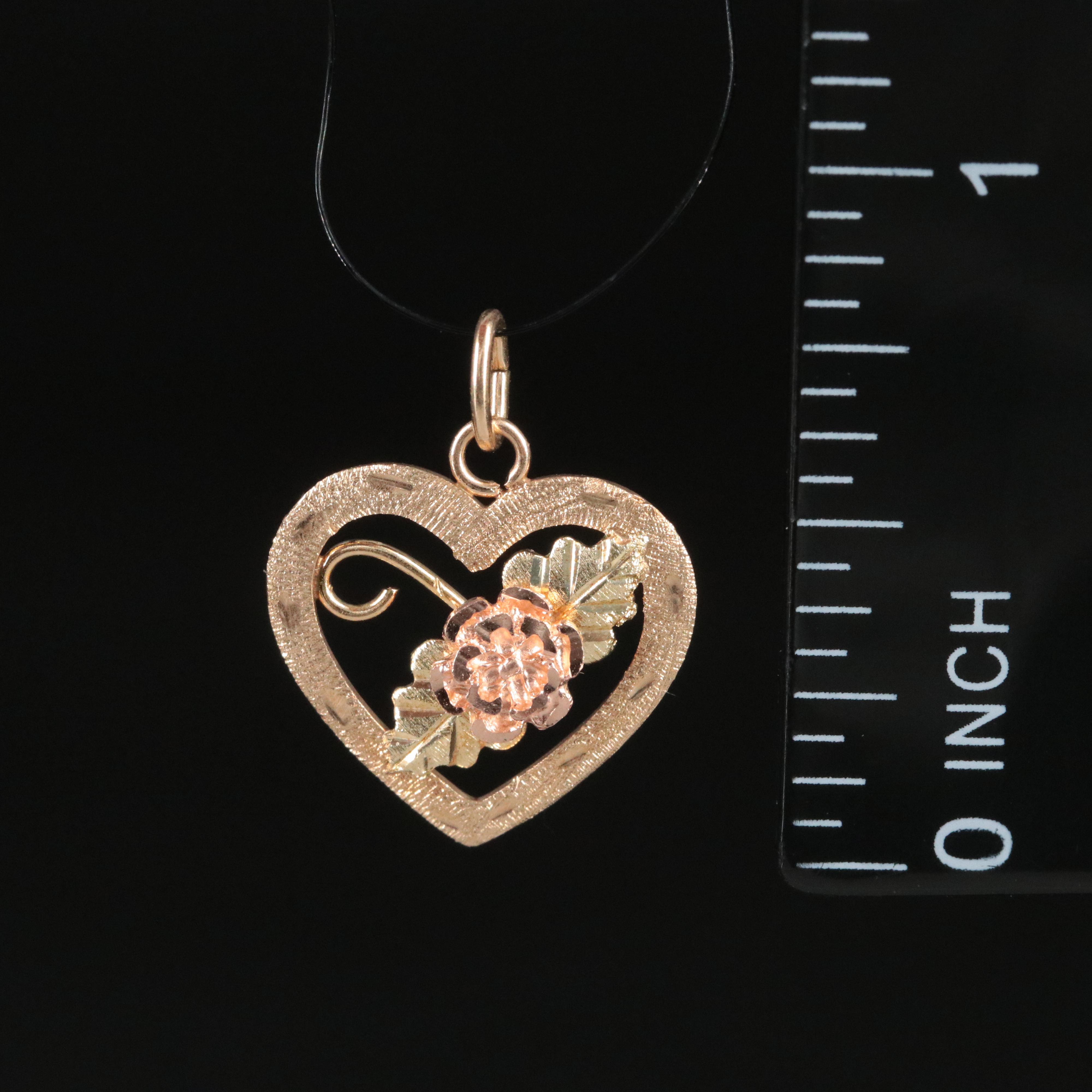 Coleman Black Hills Gold 10K Tri-Color Floral Heart Pendant