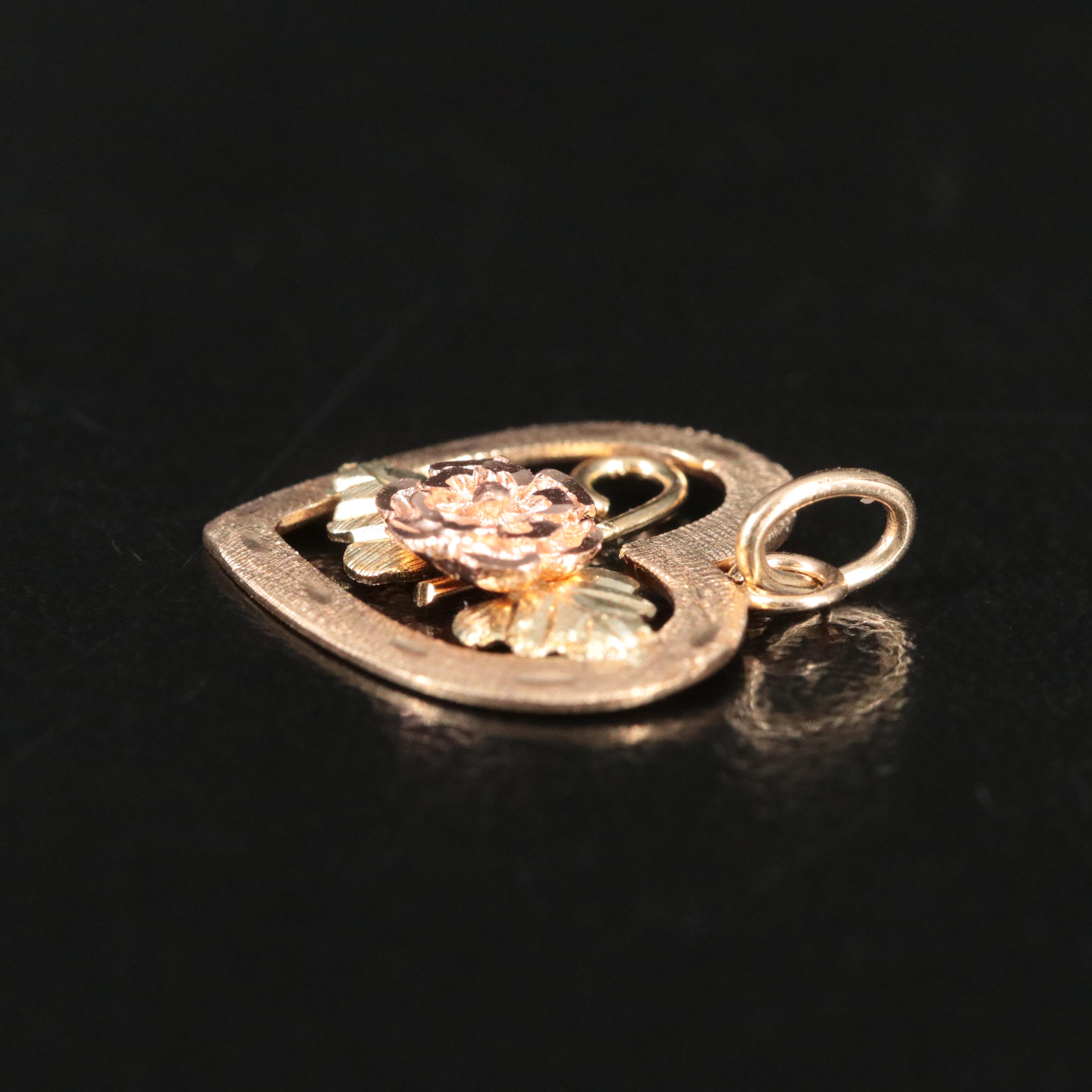 Coleman Black Hills Gold 10K Tri-Color Floral Heart Pendant