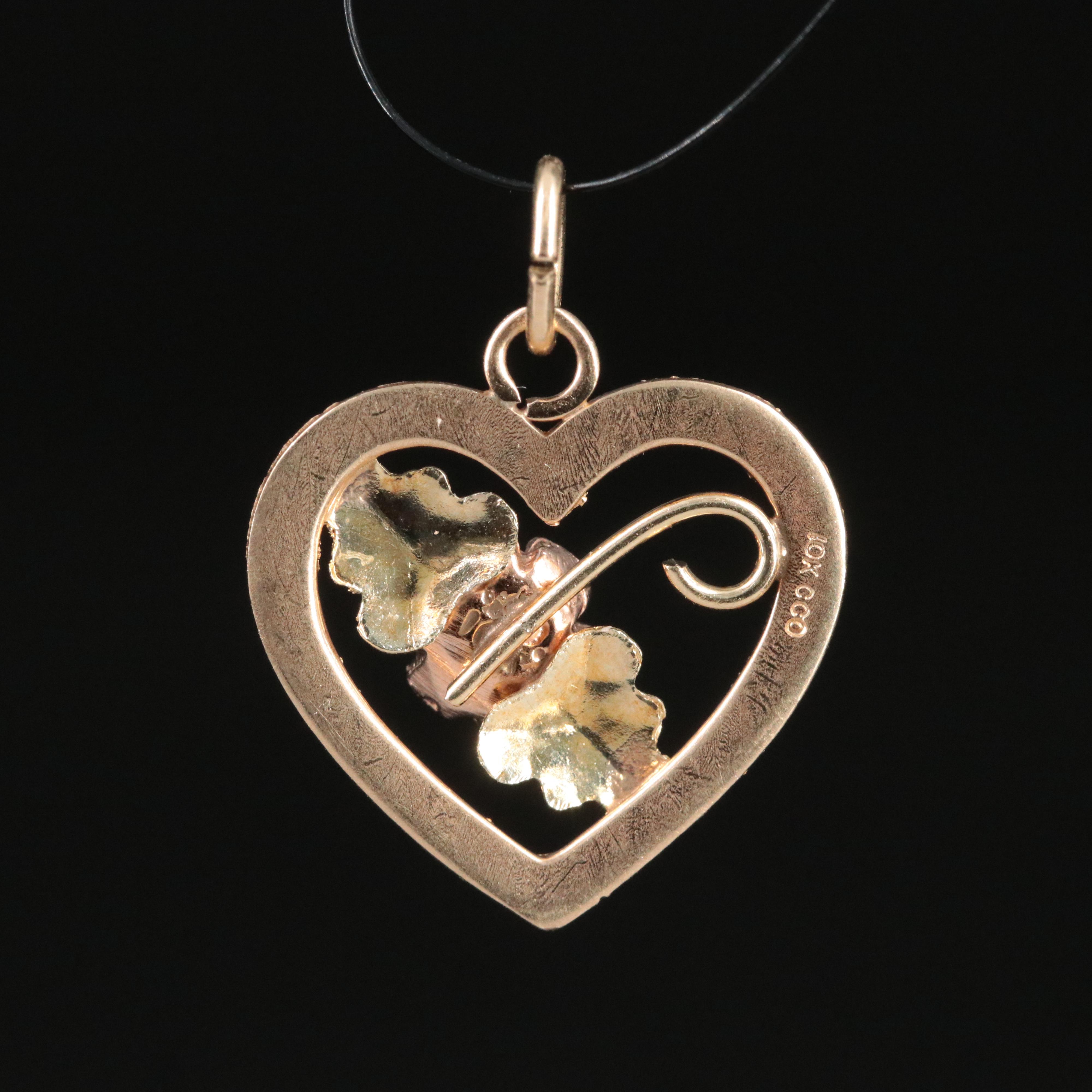 Coleman Black Hills Gold 10K Tri-Color Floral Heart Pendant