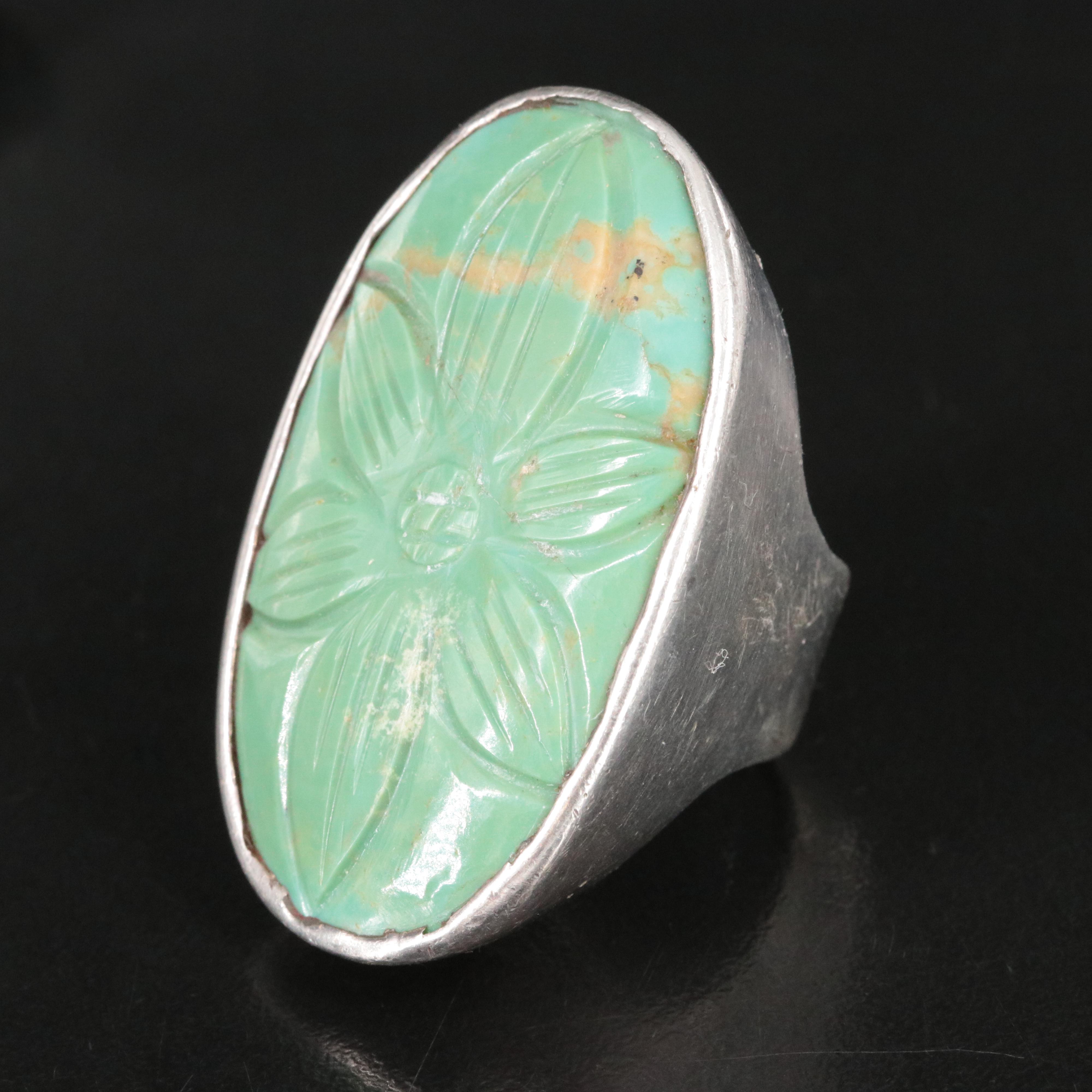 Sterling Carved Turquoise Ring