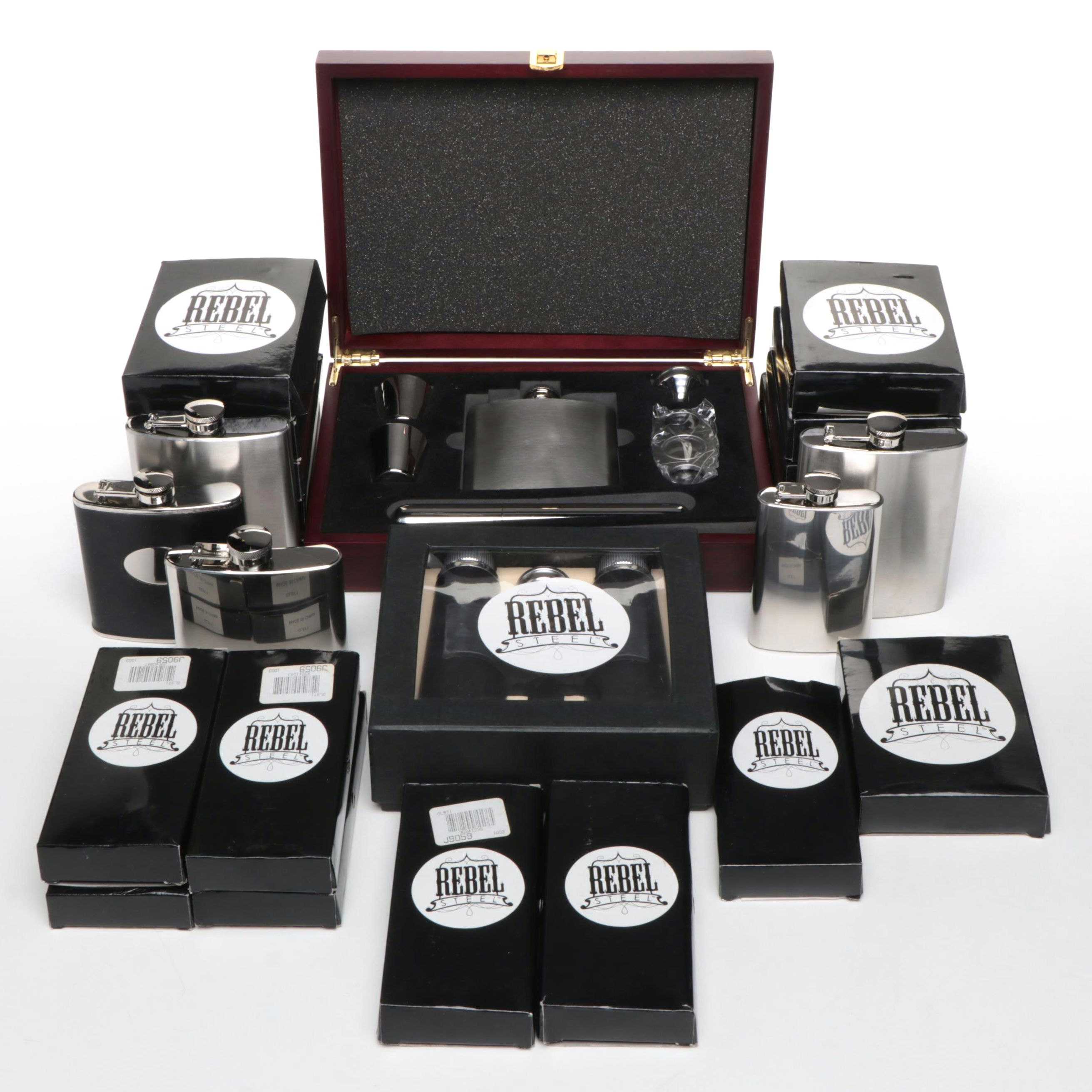 Rebel Stainless Steel with Other Flasks and Accessories