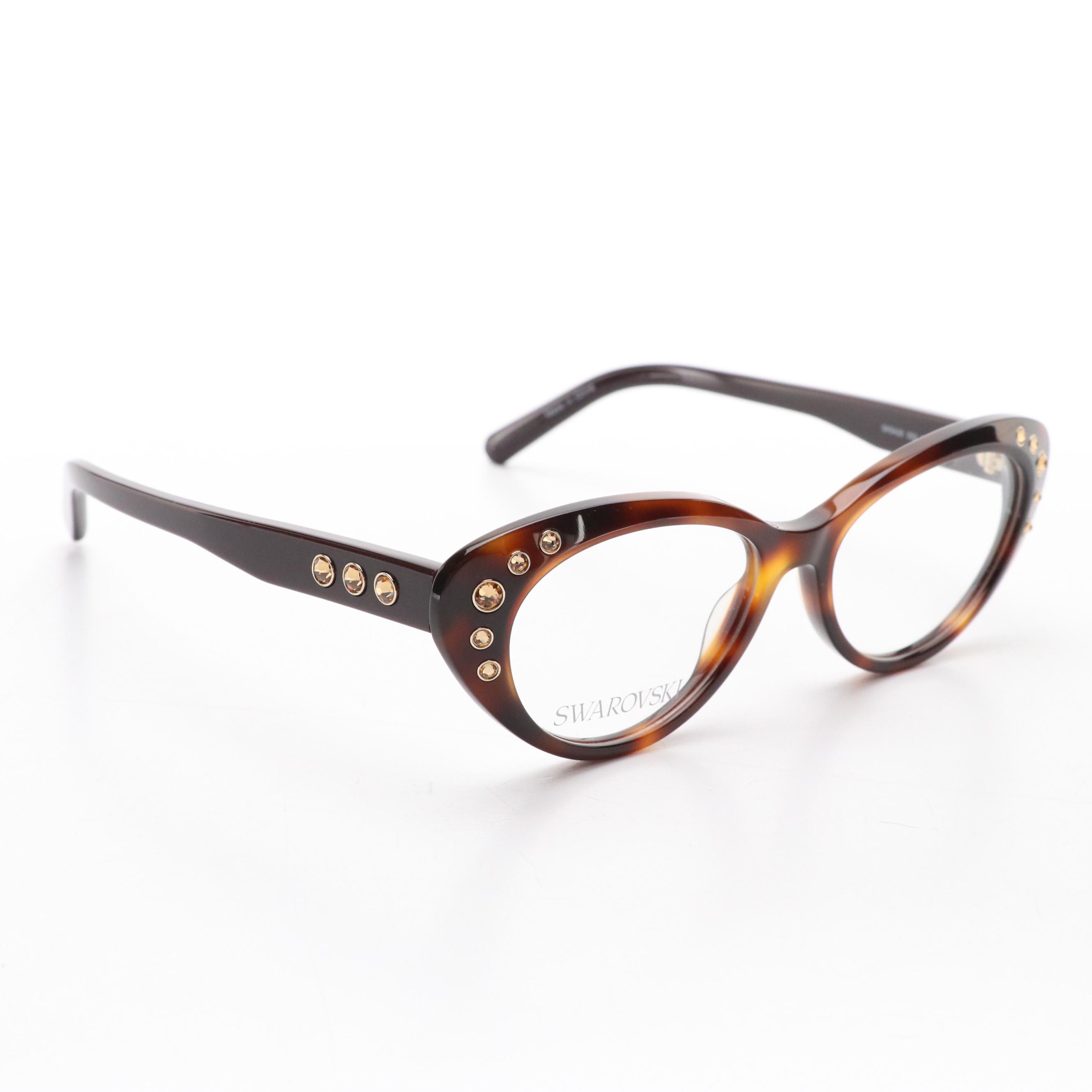 Swarovski SK5429 052 Embellished Dark Havana Cat-Eye Eyeglasses in Case