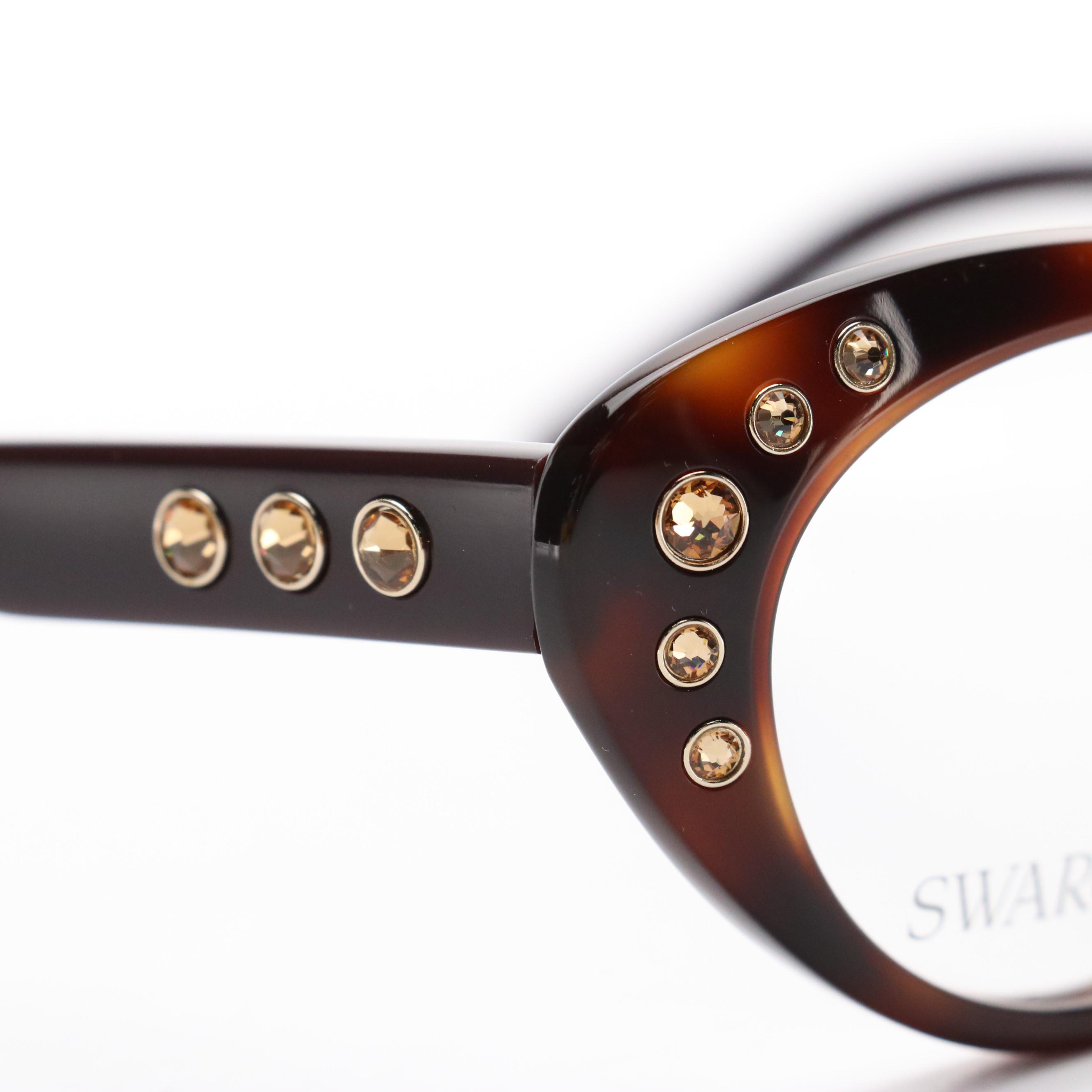 Swarovski SK5429 052 Embellished Dark Havana Cat-Eye Eyeglasses in Case
