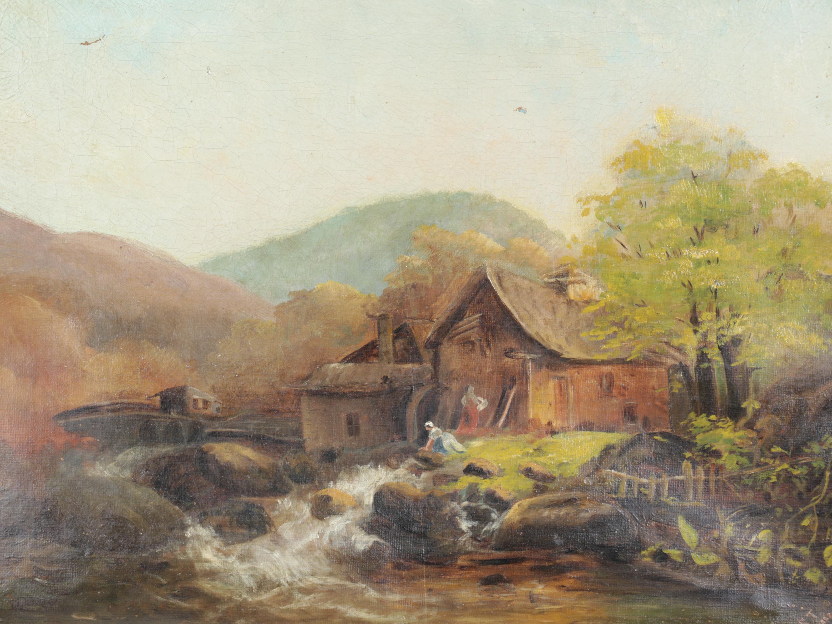 Pastoral Watermill Landscape Oil Painting, 1882