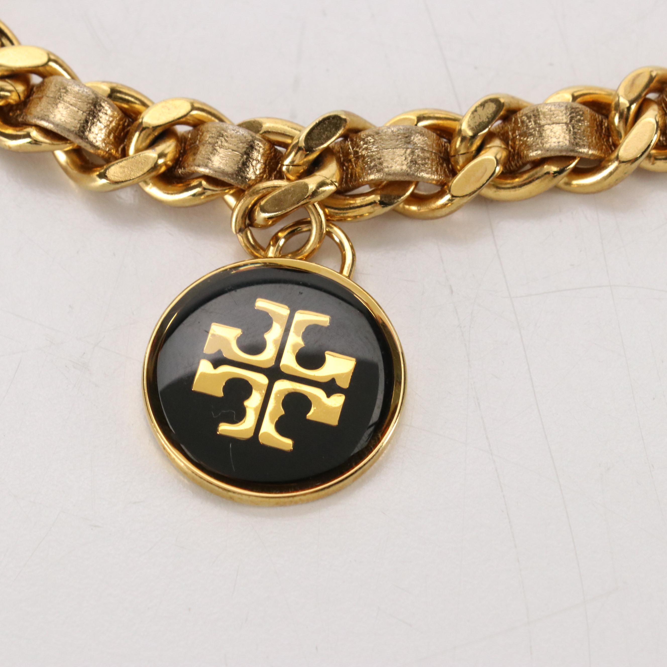 Tory Burch Interwoven Gold Metallic Leather Chain Belt