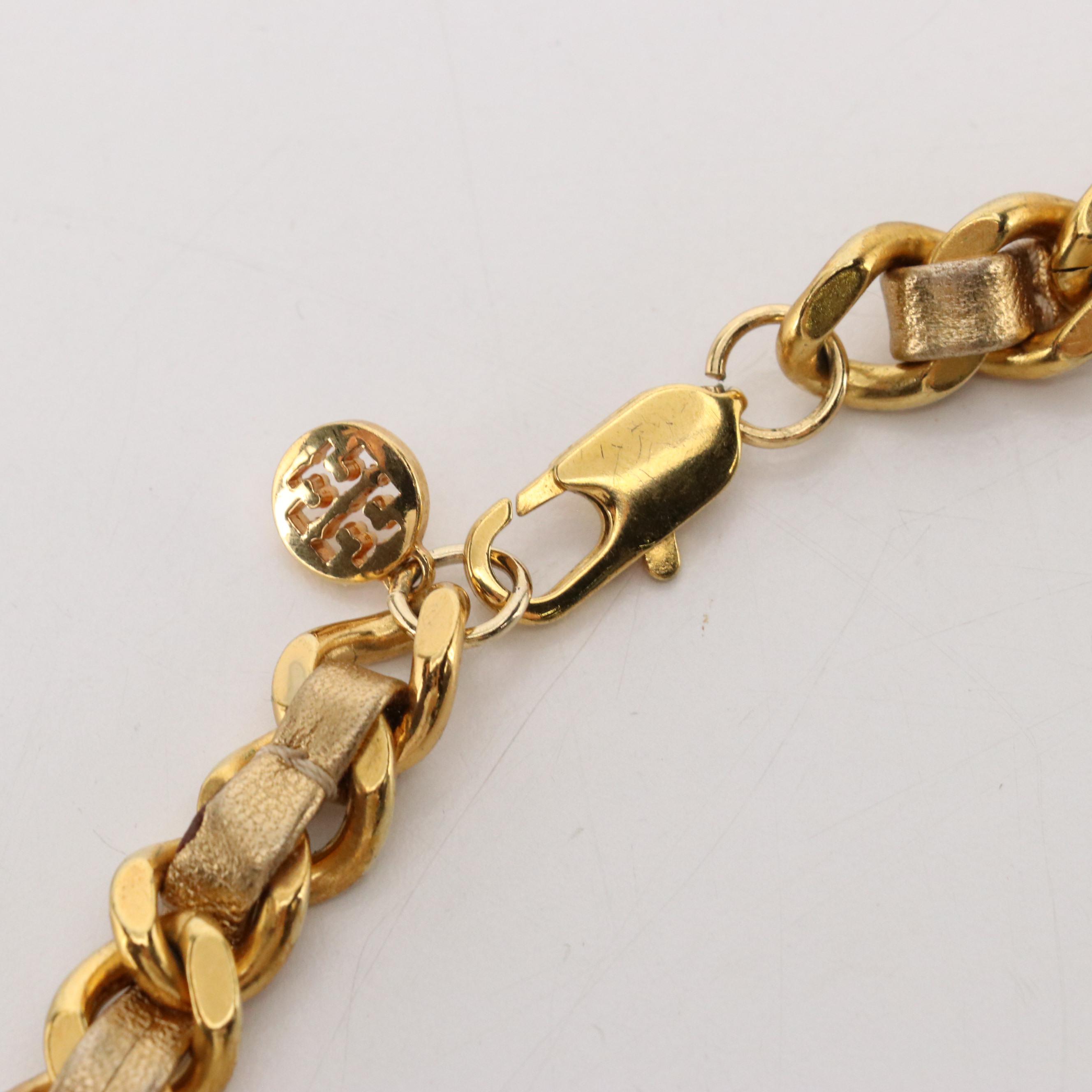 Tory Burch Interwoven Gold Metallic Leather Chain Belt