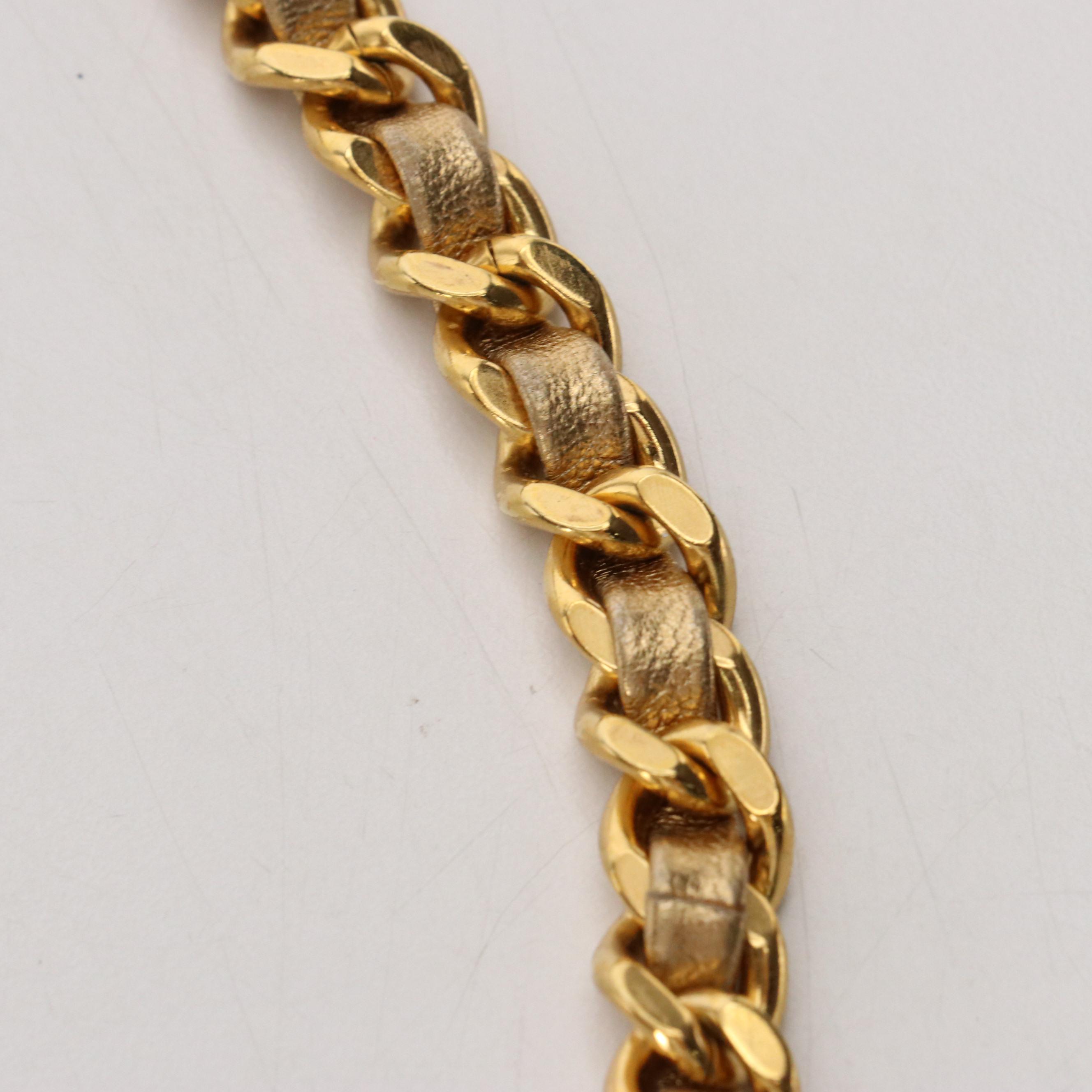 Tory Burch Interwoven Gold Metallic Leather Chain Belt