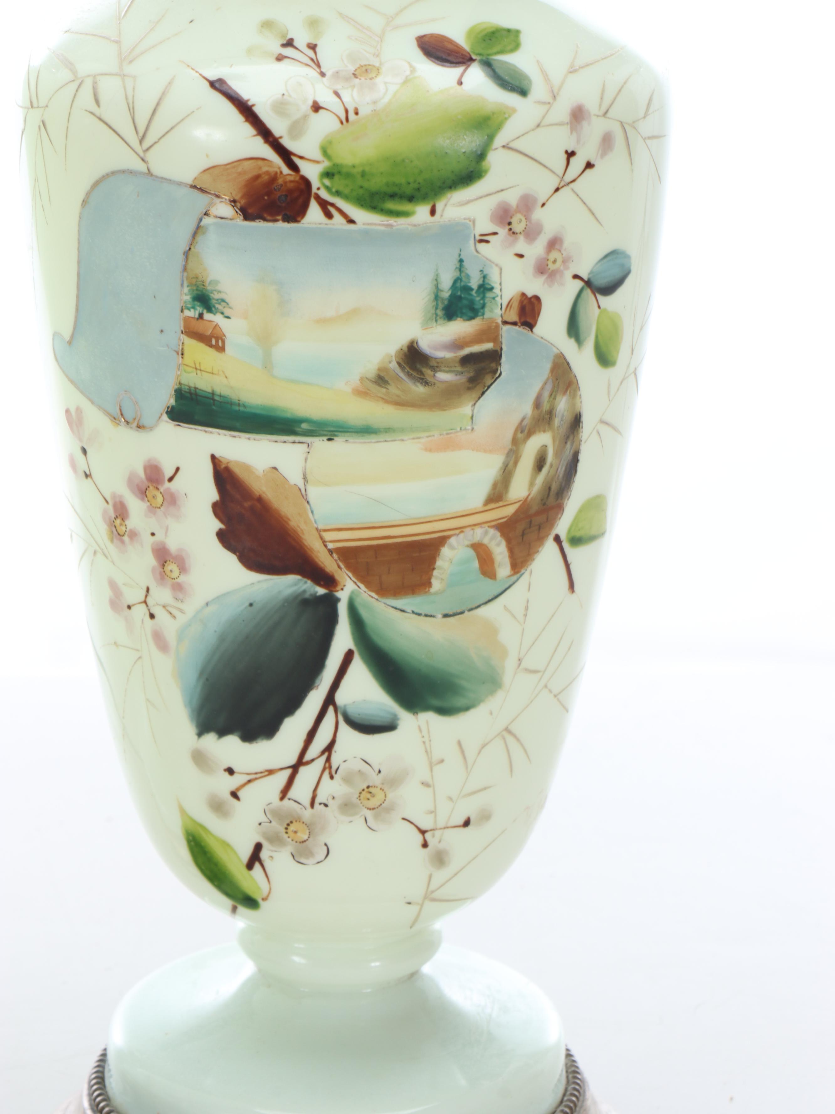 Hand-Painted Opaline Glass Table Lamps