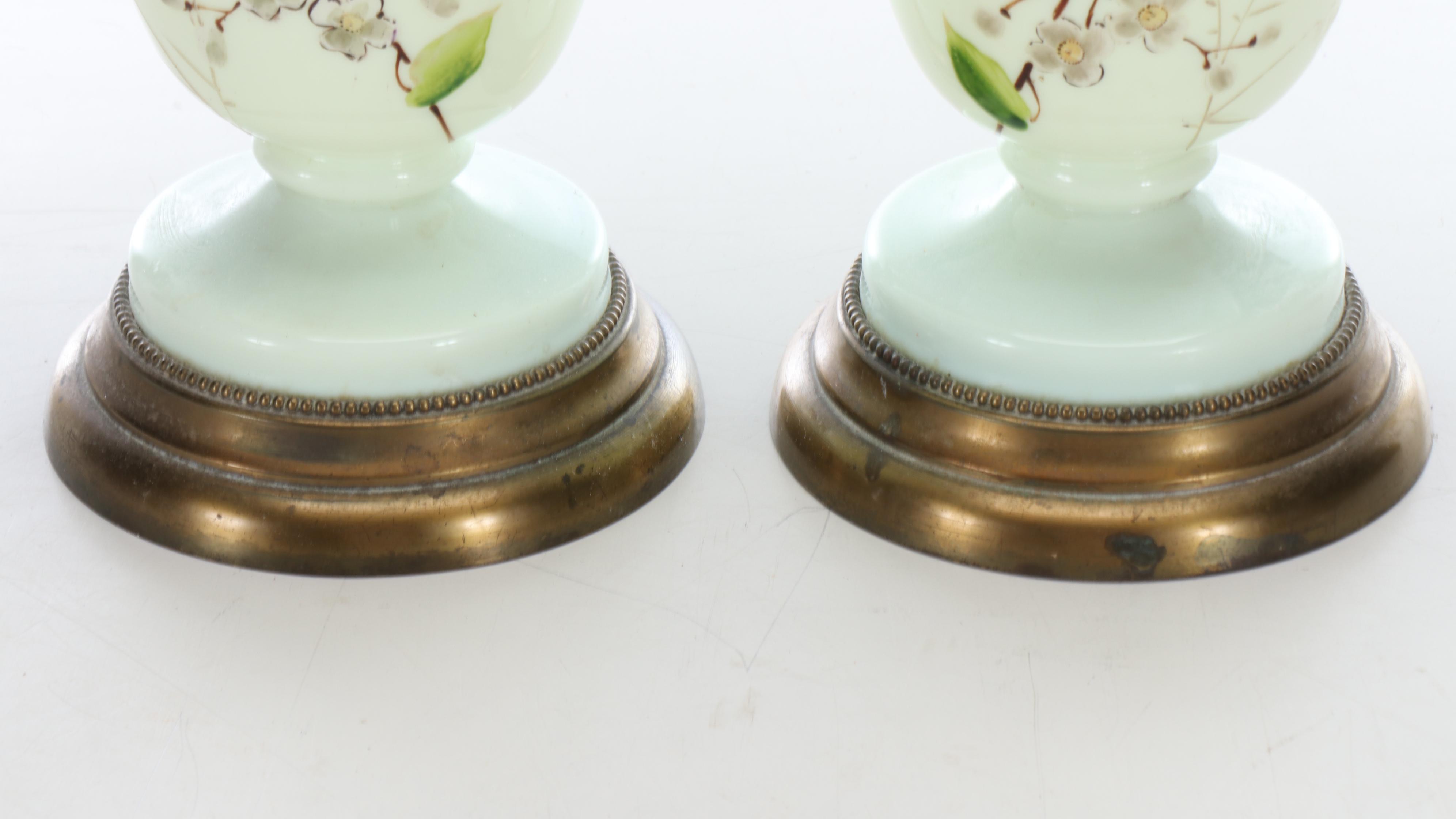 Hand-Painted Opaline Glass Table Lamps