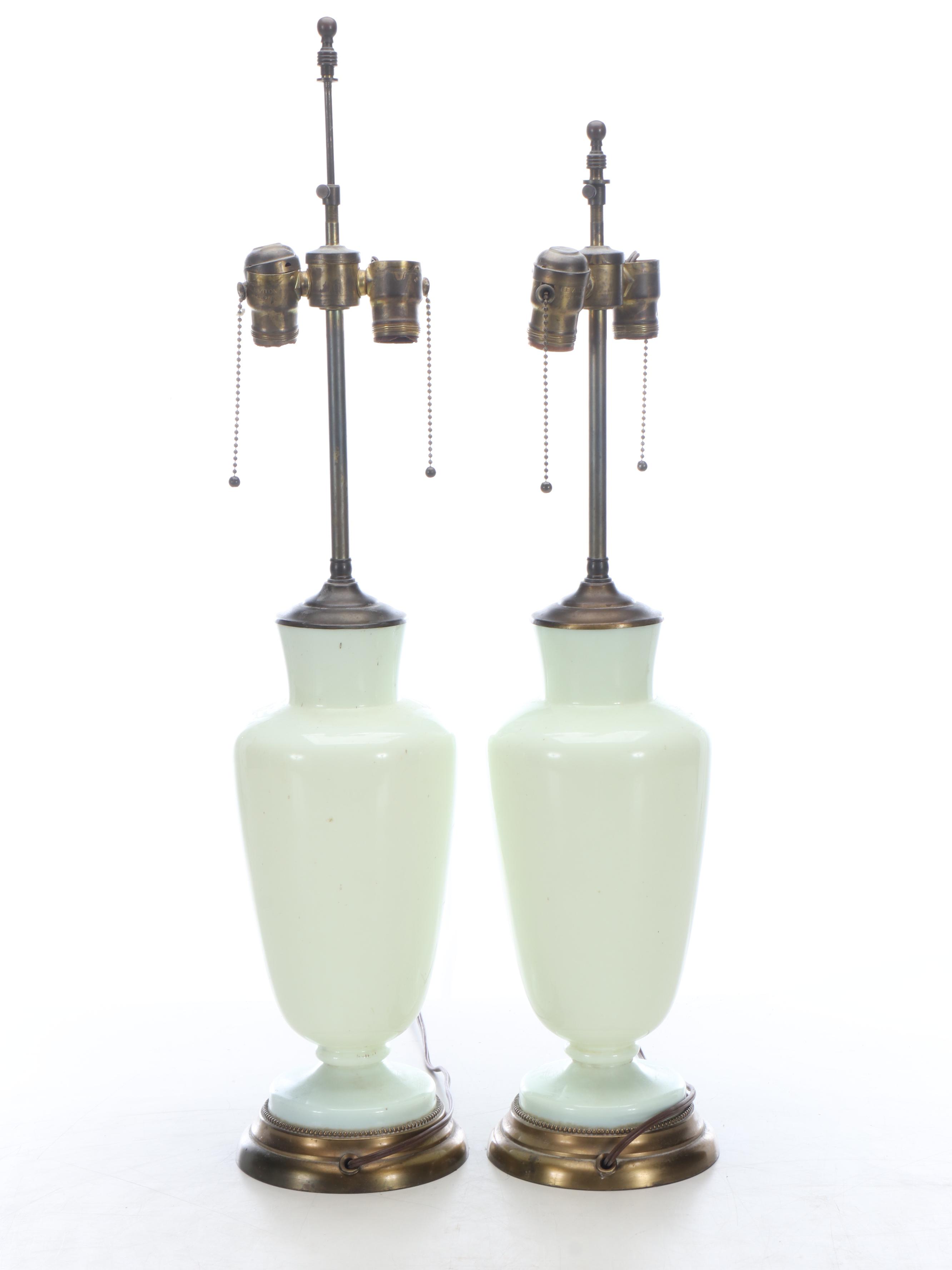 Hand-Painted Opaline Glass Table Lamps