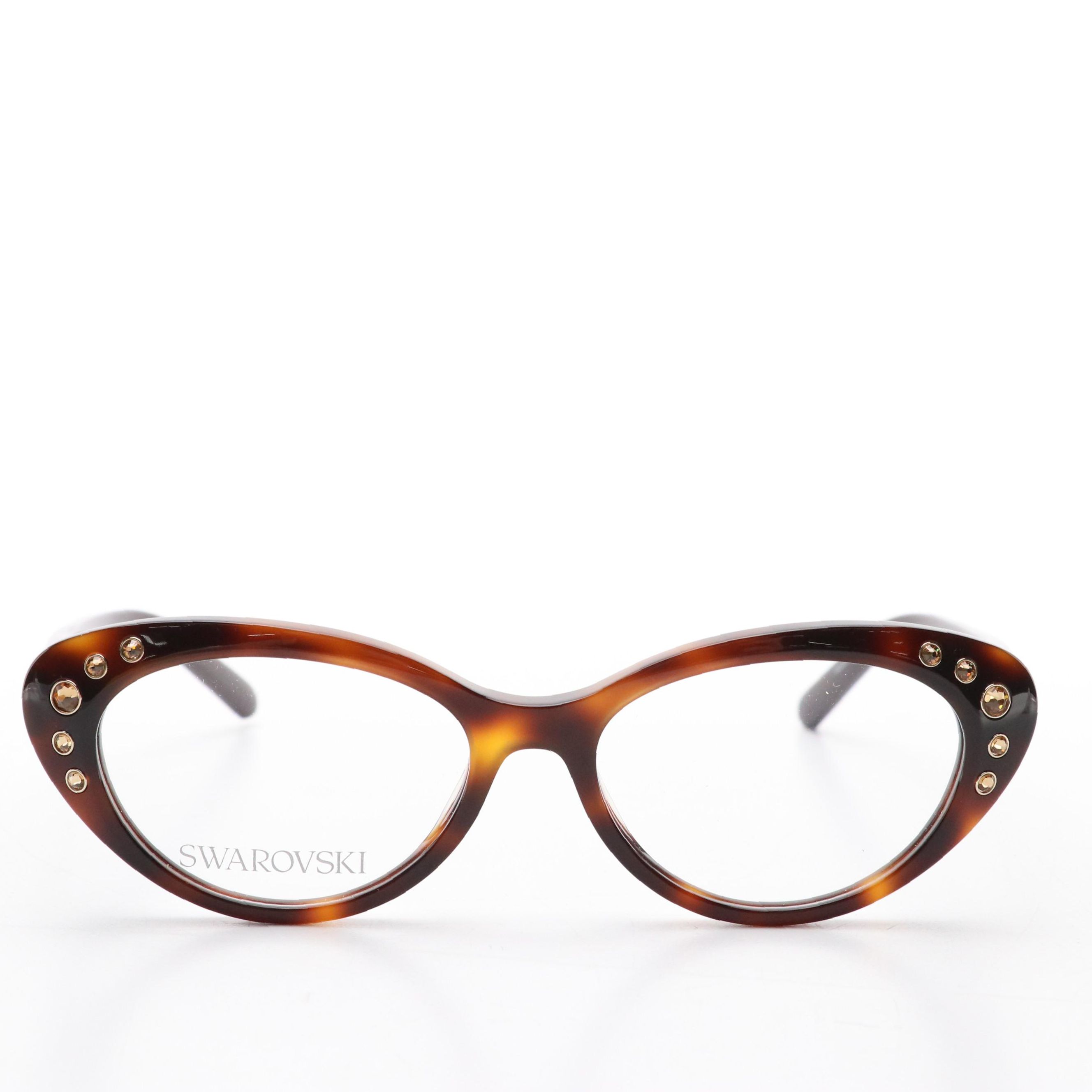 Swarovski SK5429 052 Embellished Dark Havana Cat-Eye Eyeglasses in Case