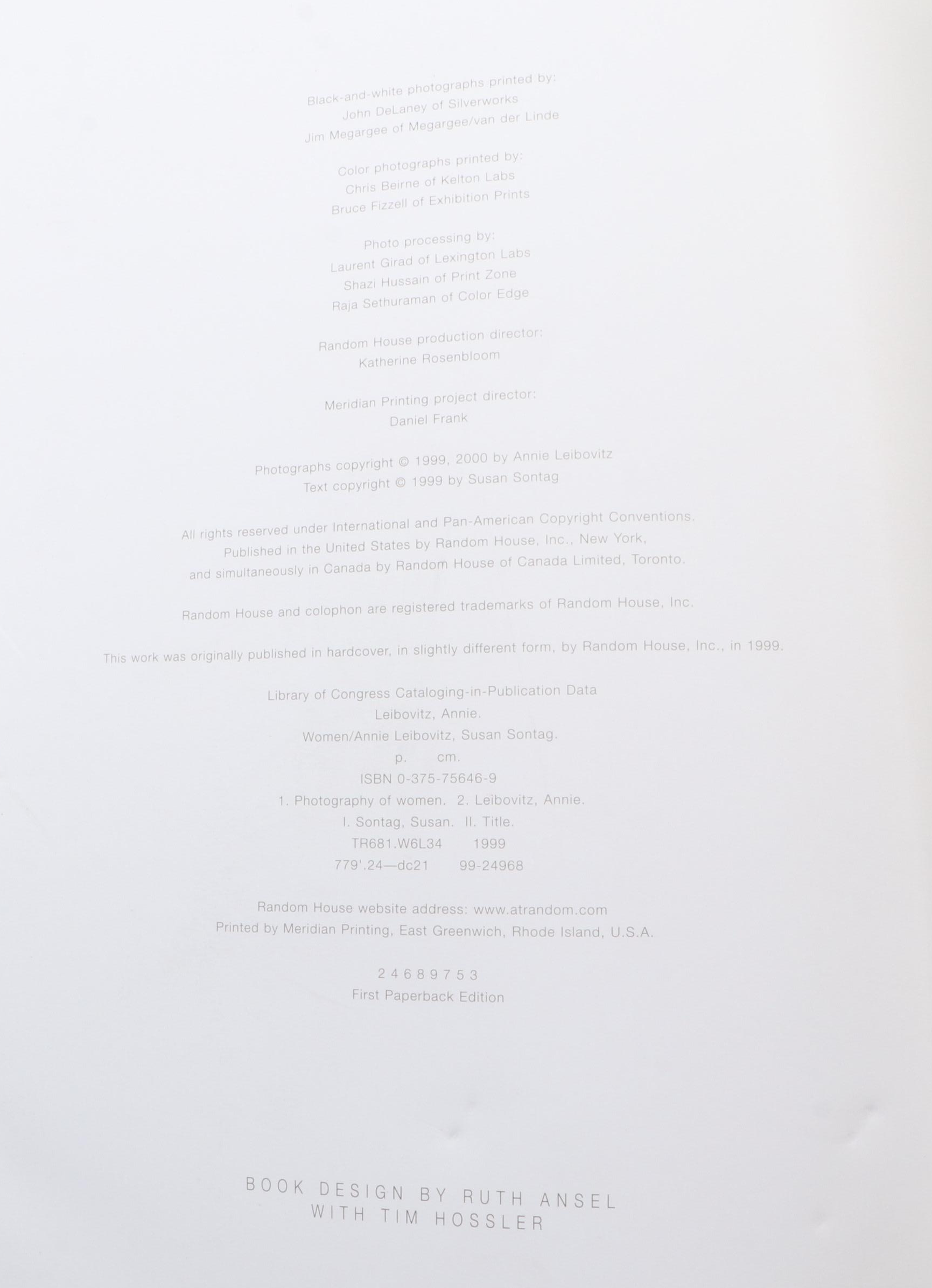 Signed First Paperback Edition "Women" by Annie Leibovitz and Susan Sontag