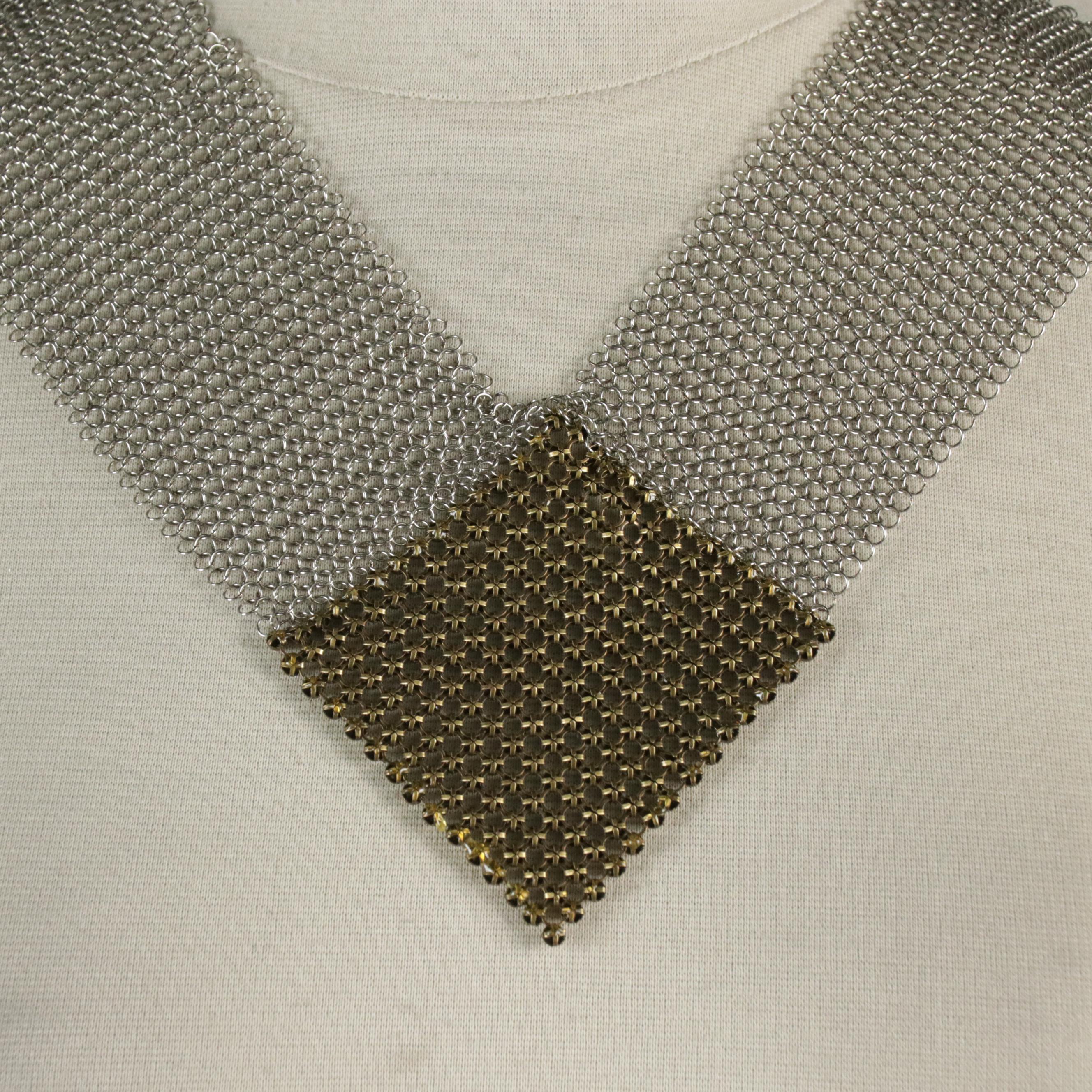Ferrara Pewter Ring Mesh Necklace with Hob Nail Detailed Center