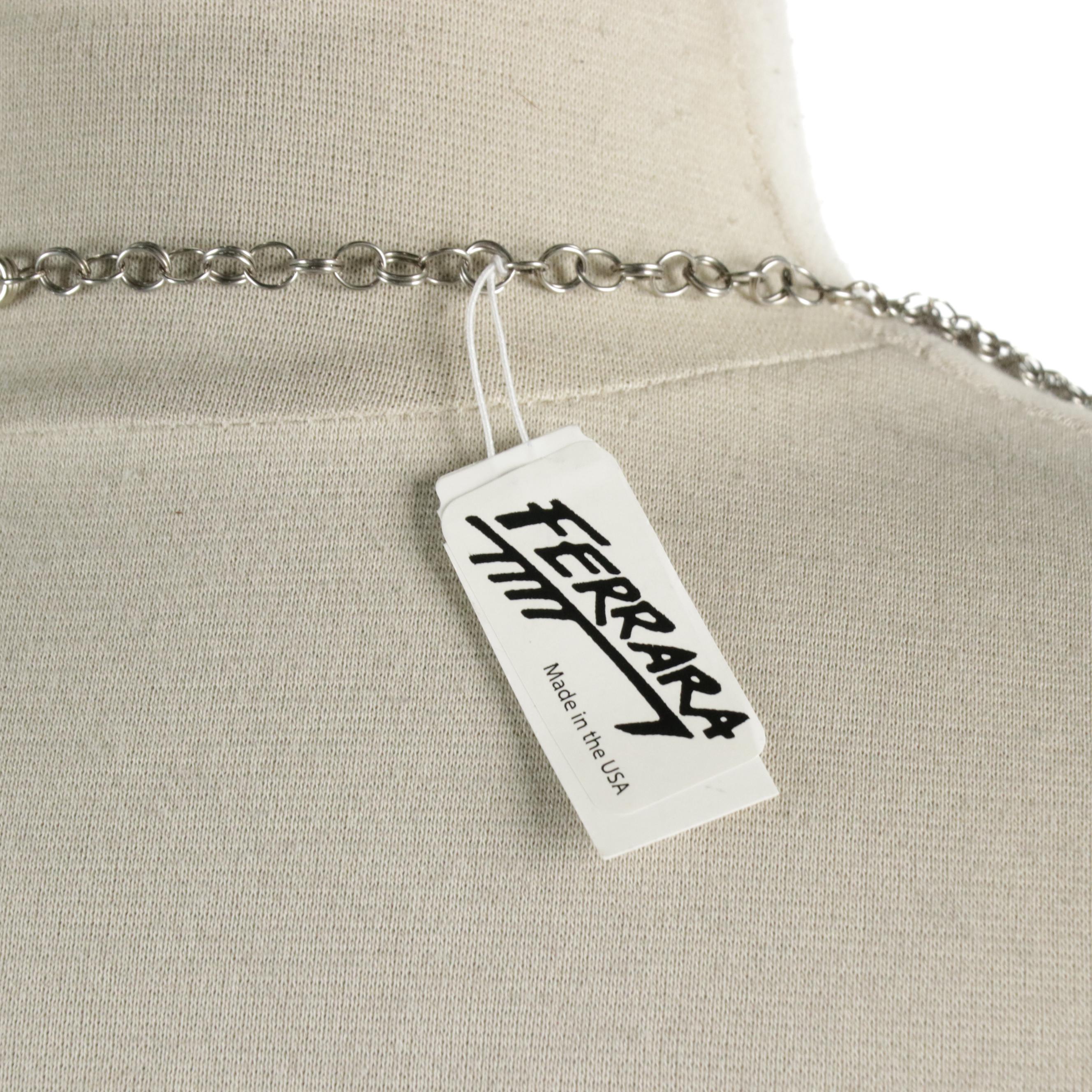 Ferrara Pewter Ring Mesh Necklace with Hob Nail Detailed Center