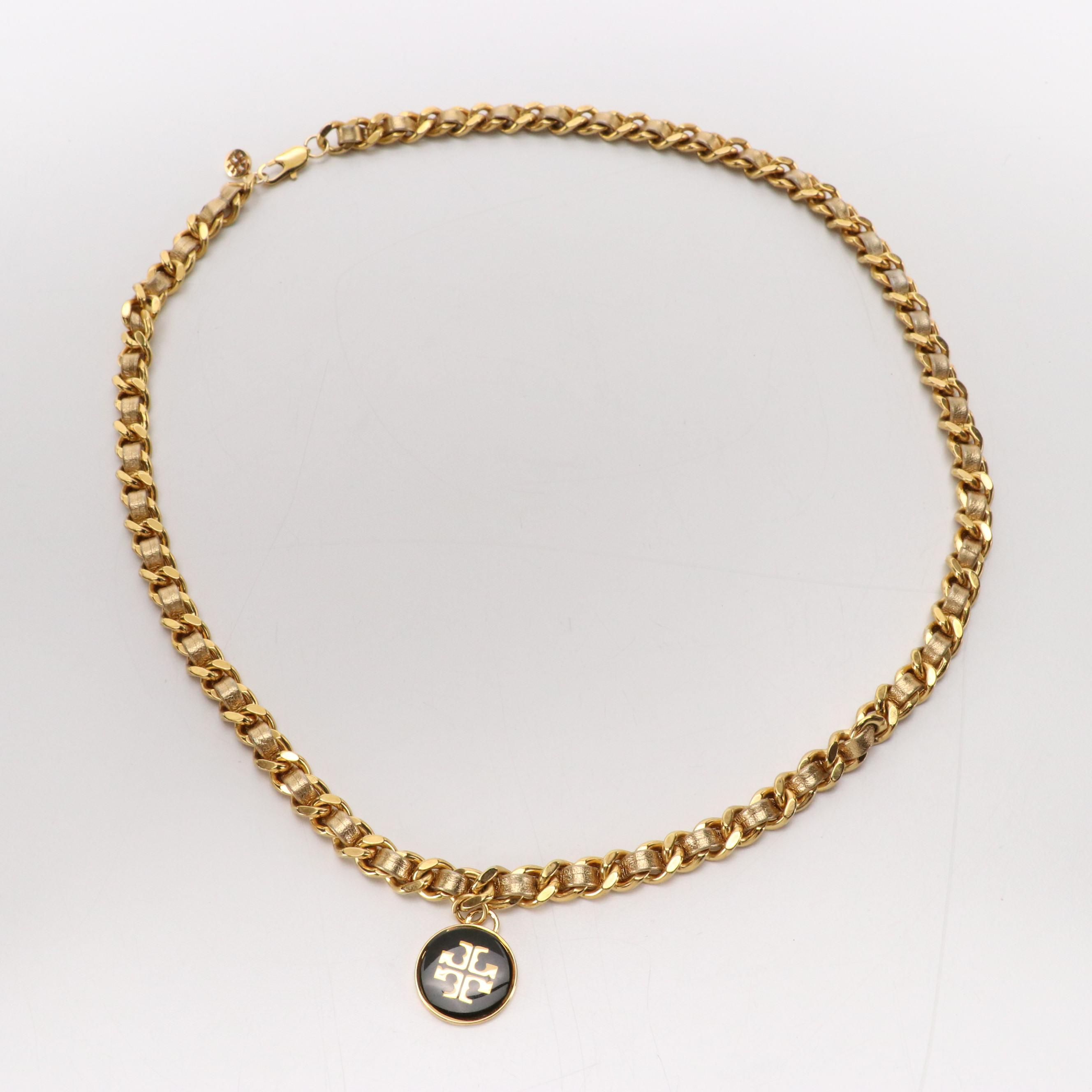 Tory Burch Interwoven Gold Metallic Leather Chain Belt