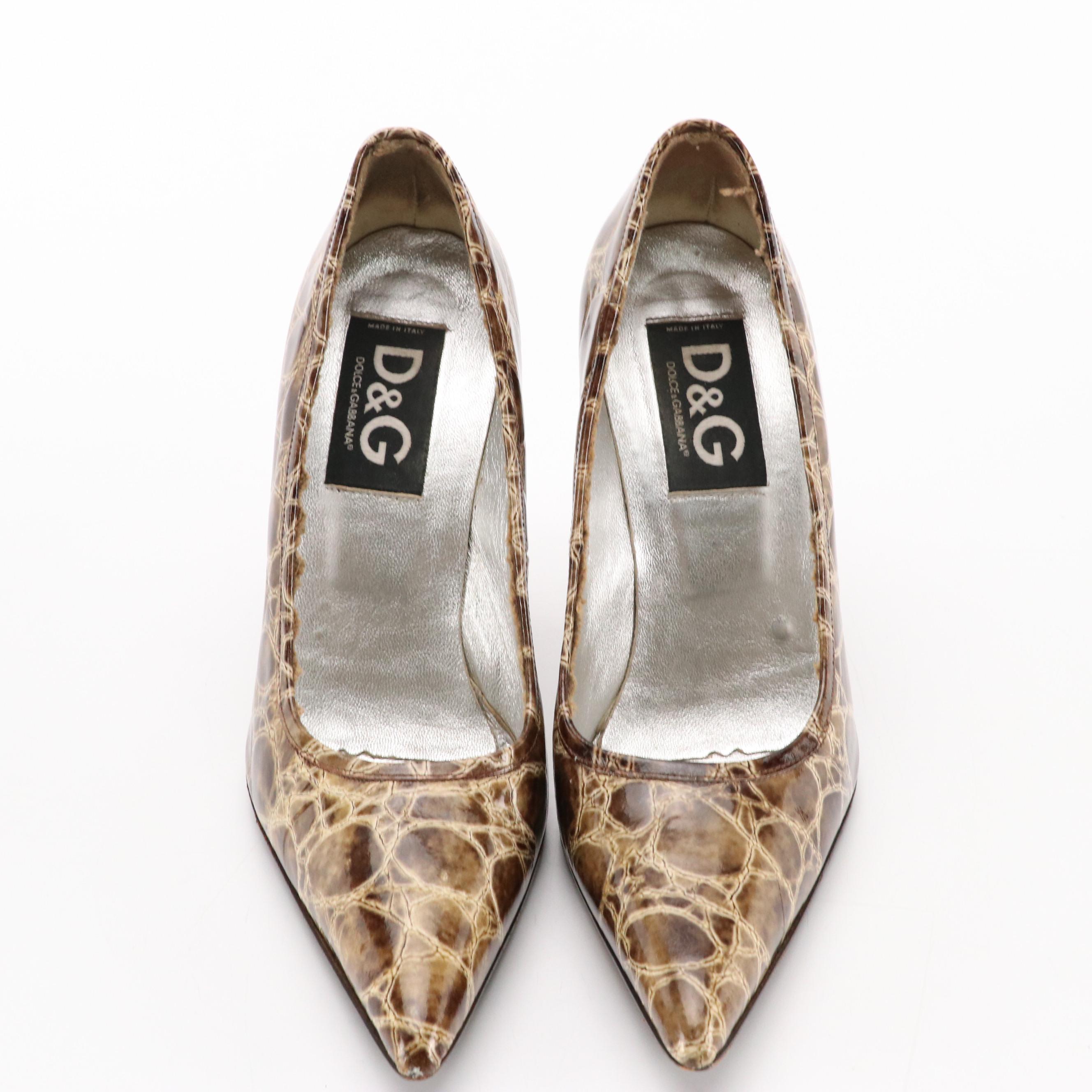 Dolce & Gabbana Alligator Embossed Leather Pointed-Toe Pumps
