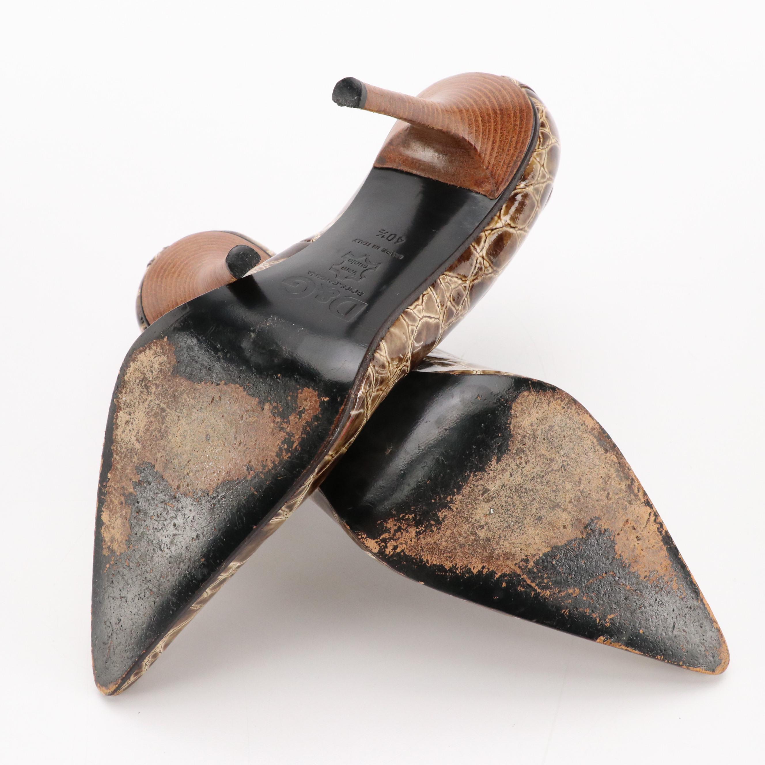 Dolce & Gabbana Alligator Embossed Leather Pointed-Toe Pumps