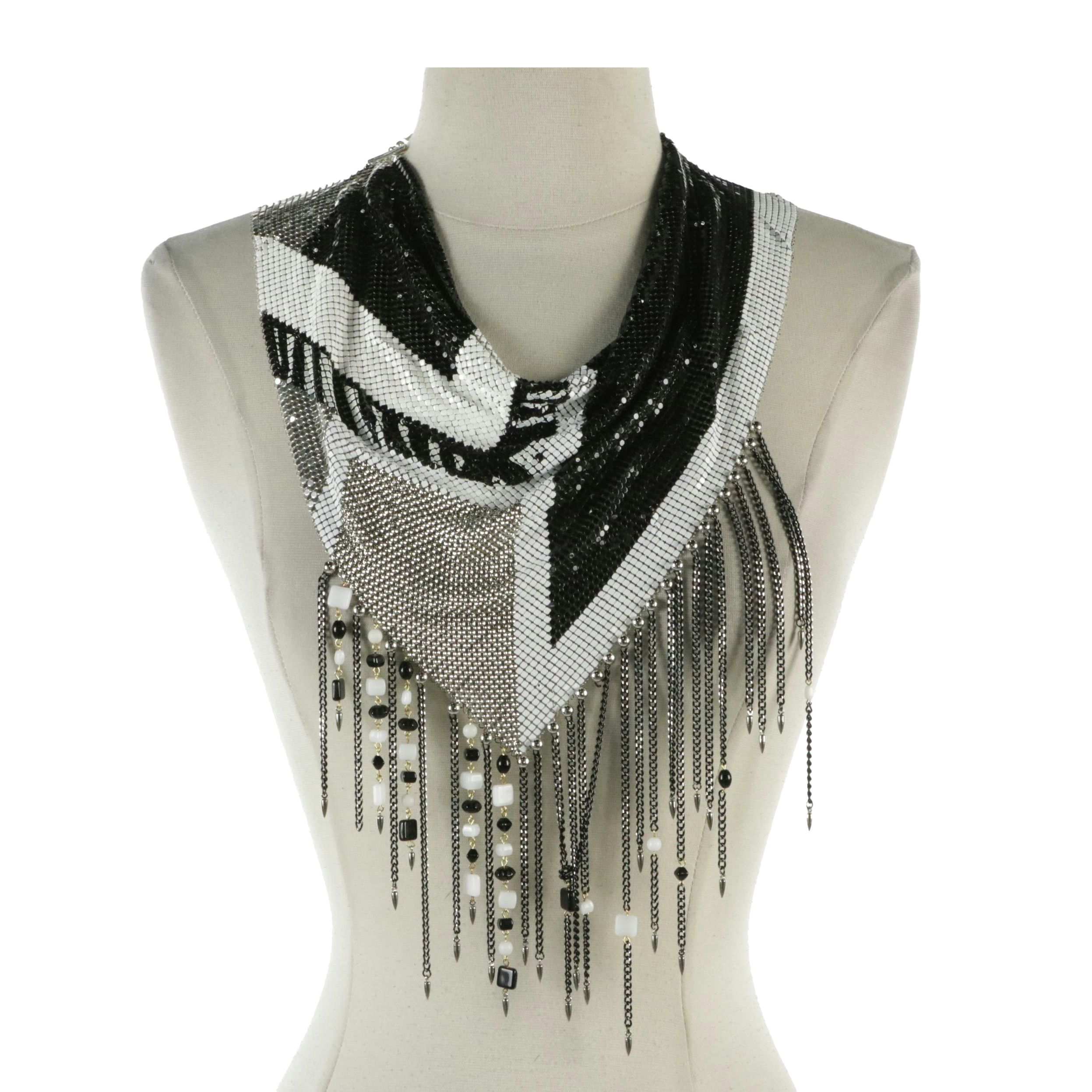 Ferrara Colorblock Metal Mesh Cowl Collar with Fringe Details