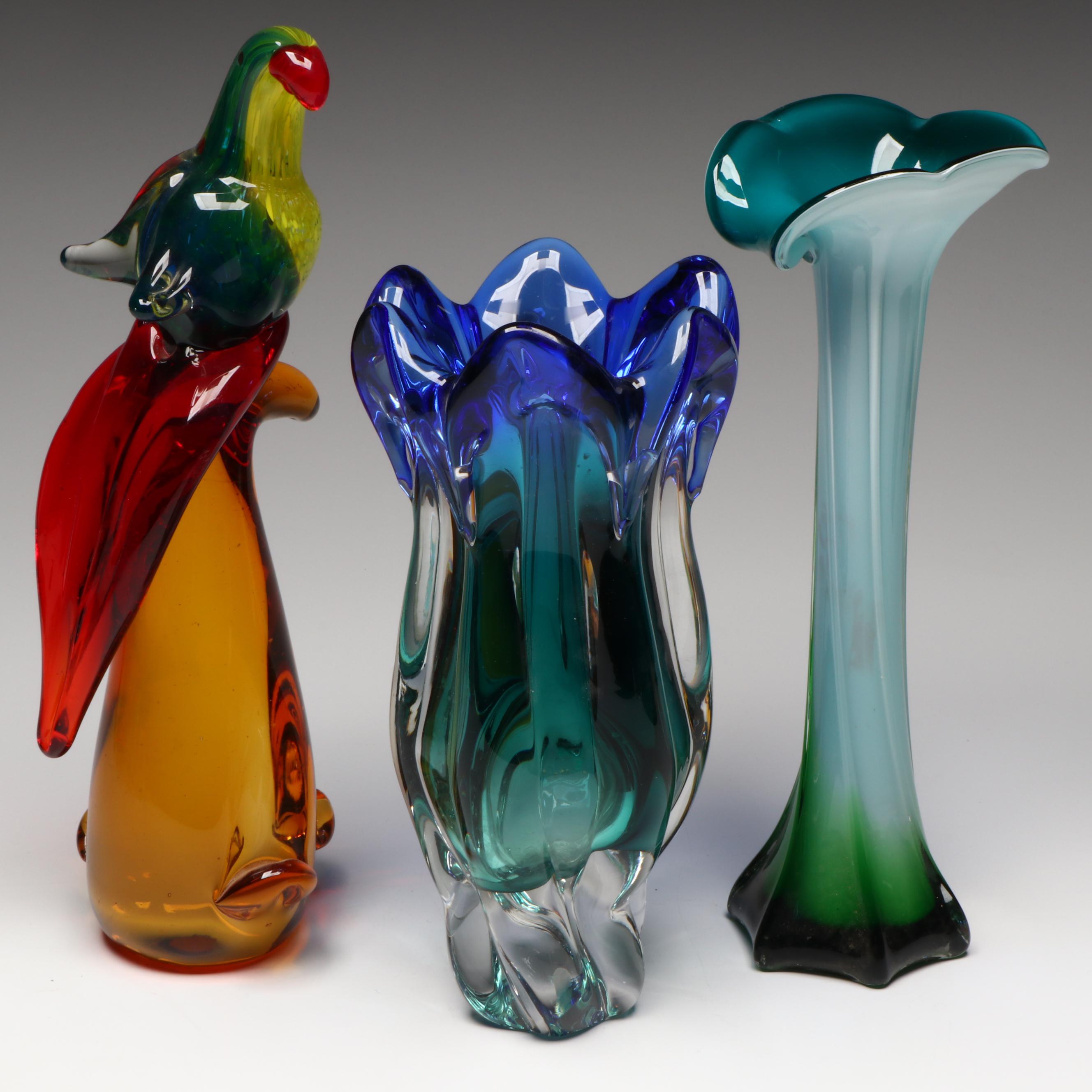 Bohemian Style Sommerso and Other Art Glass Vases and Sculpture