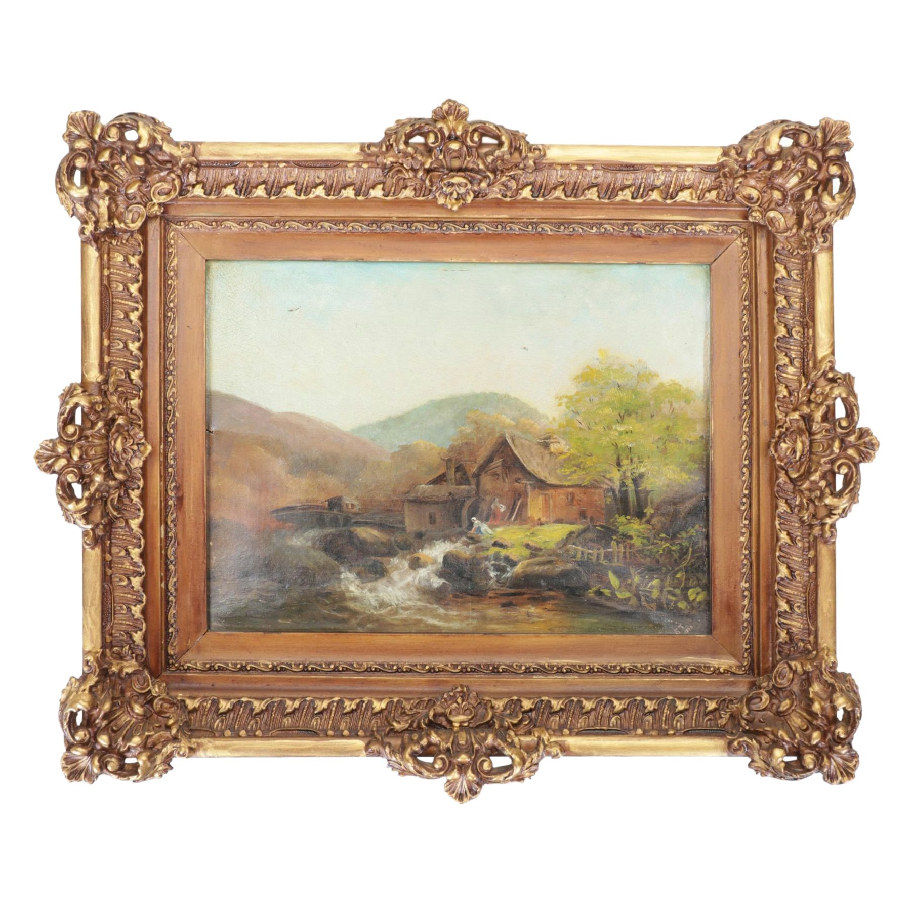 Pastoral Watermill Landscape Oil Painting, 1882