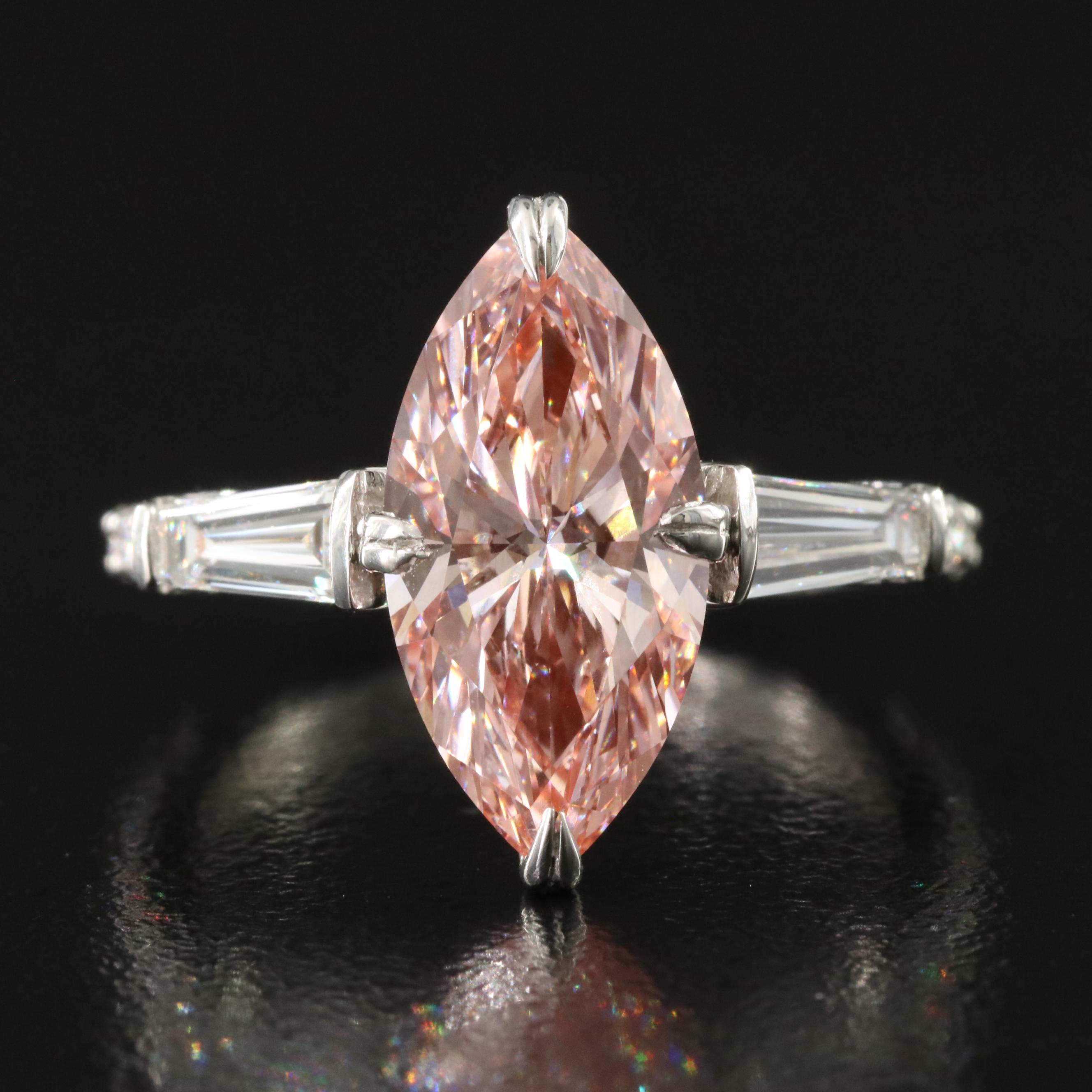 Platinum 3.86 CTW Lab Grown Diamond Ring with IGI Report and Fancy Pink Center