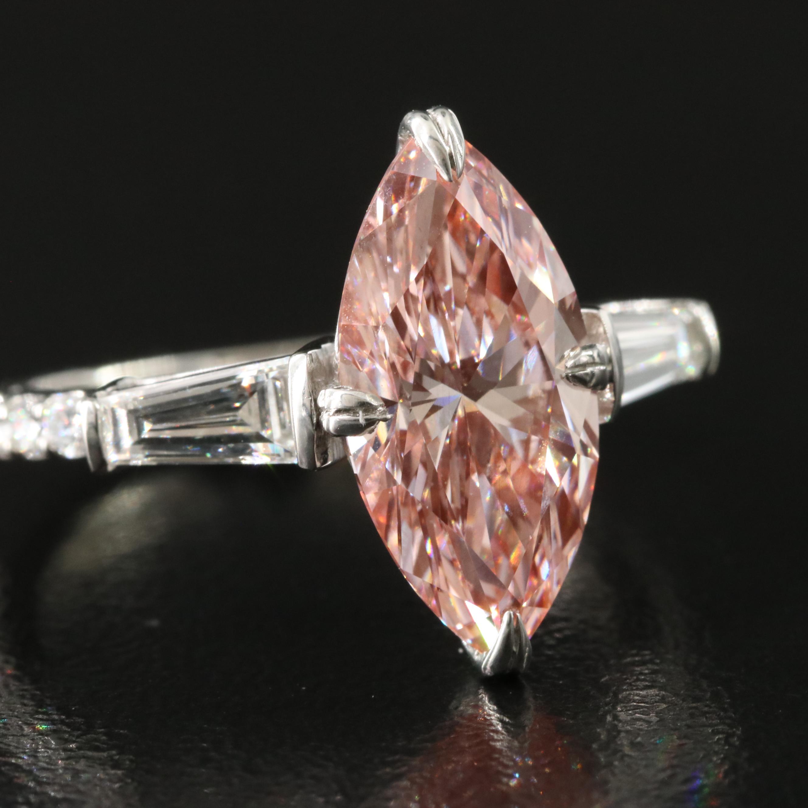 Platinum 3.86 CTW Lab Grown Diamond Ring with IGI Report and Fancy Pink Center