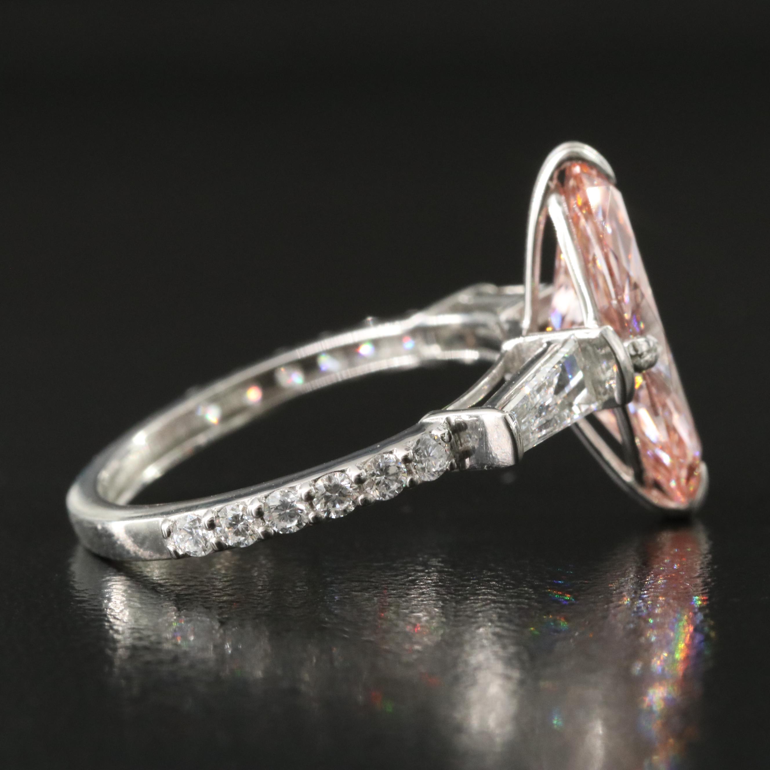 Platinum 3.86 CTW Lab Grown Diamond Ring with IGI Report and Fancy Pink Center