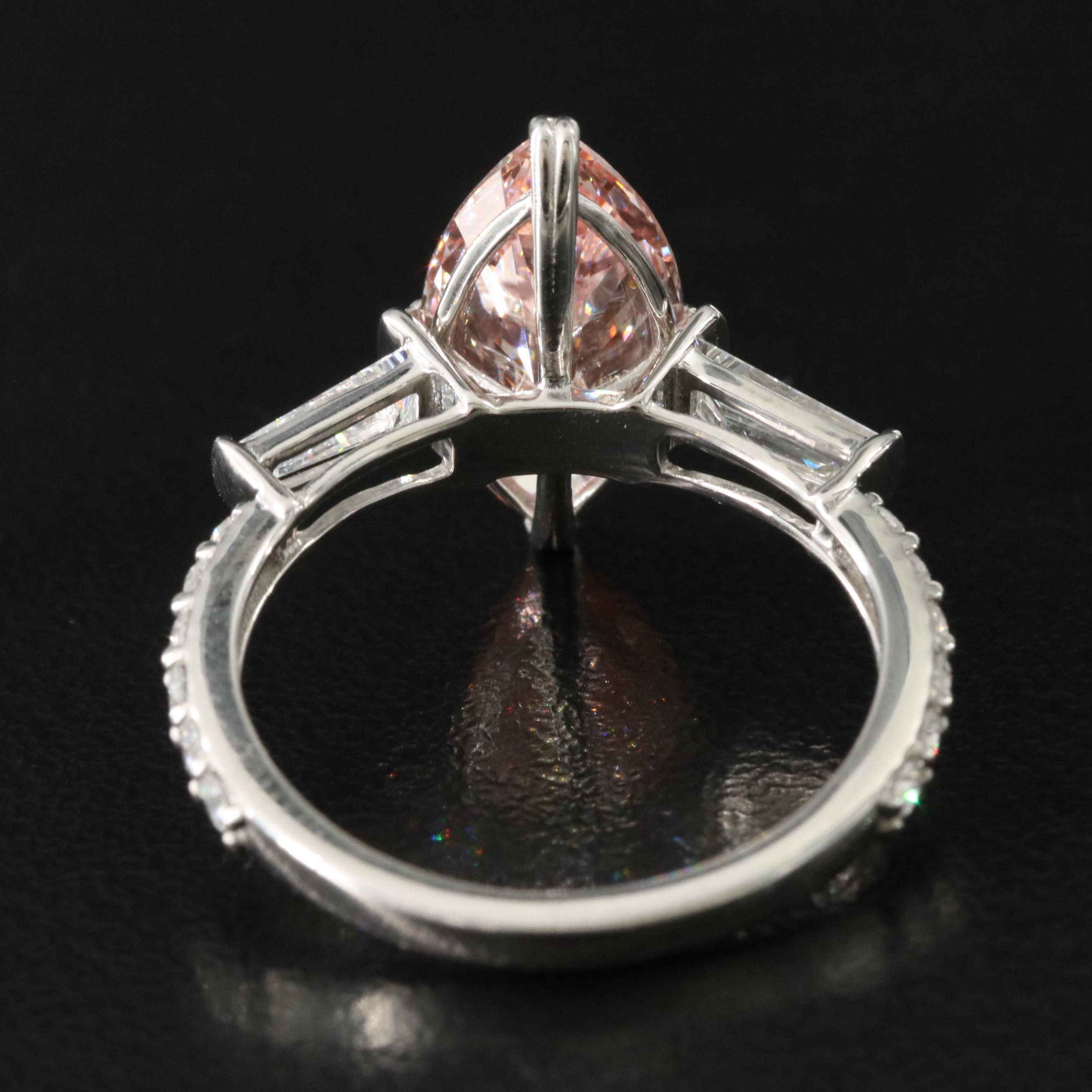 Platinum 3.86 CTW Lab Grown Diamond Ring with IGI Report and Fancy Pink Center