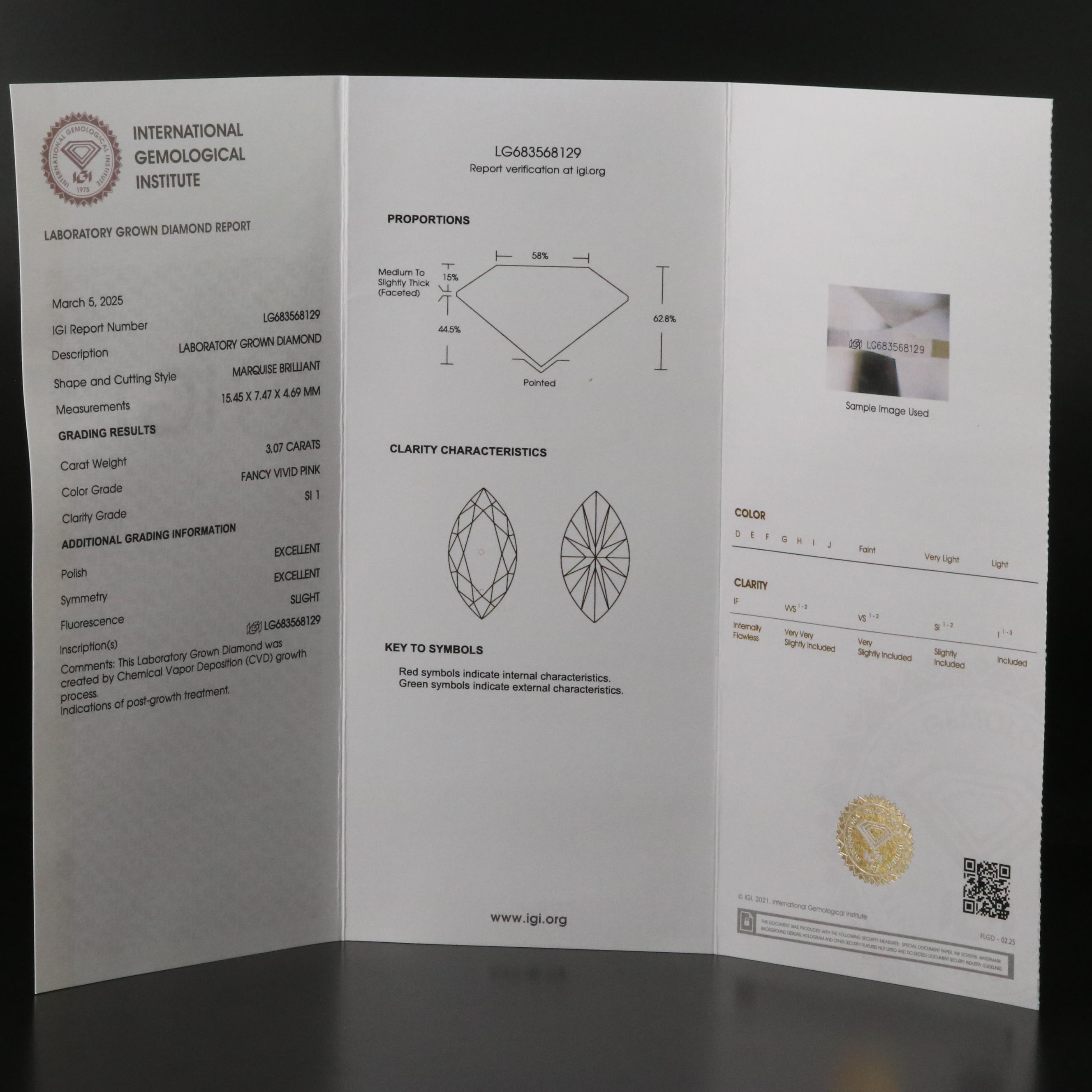 Platinum 3.86 CTW Lab Grown Diamond Ring with IGI Report and Fancy Pink Center