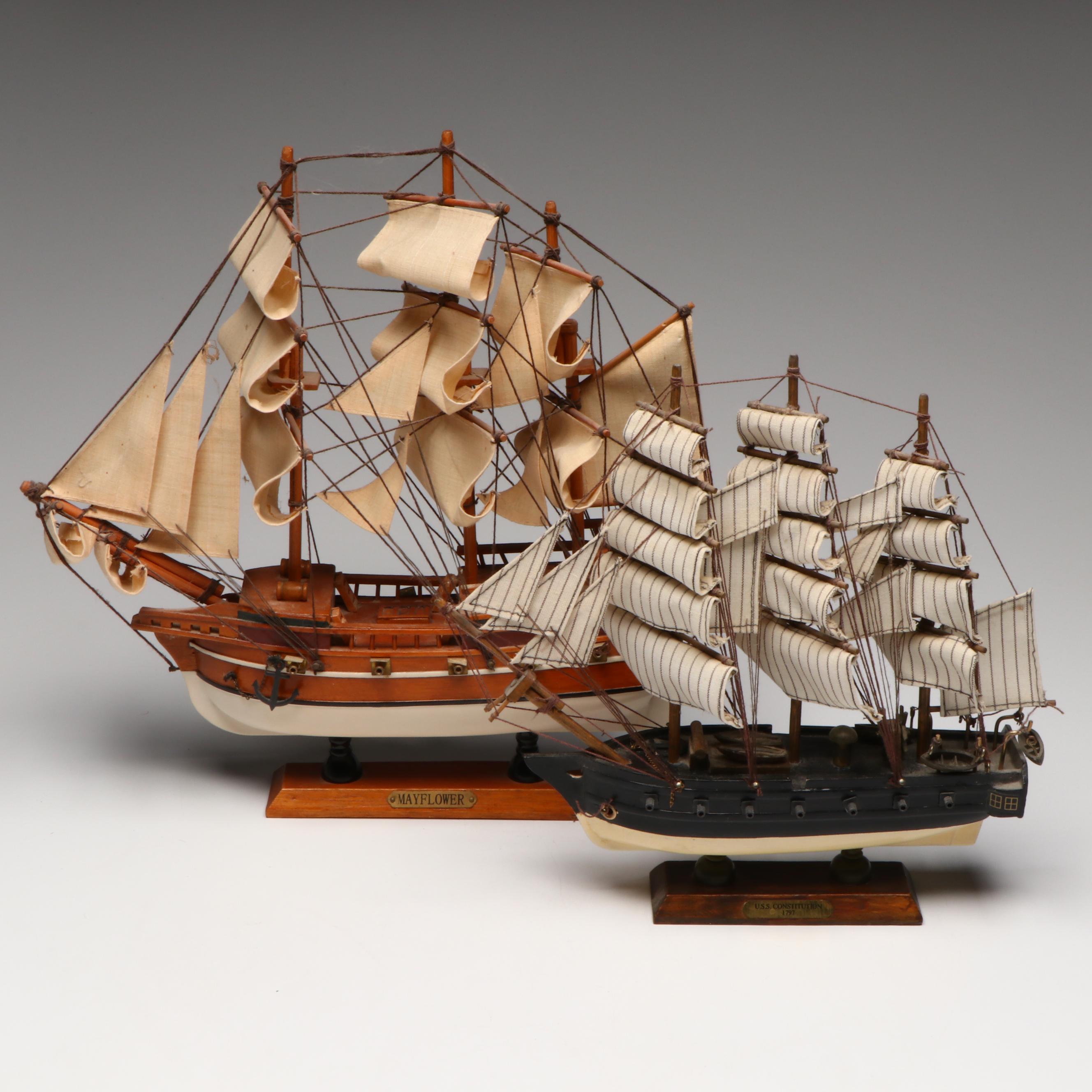 Wooden "U.S.S. Constitution" and "Mayflower" Model Ships
