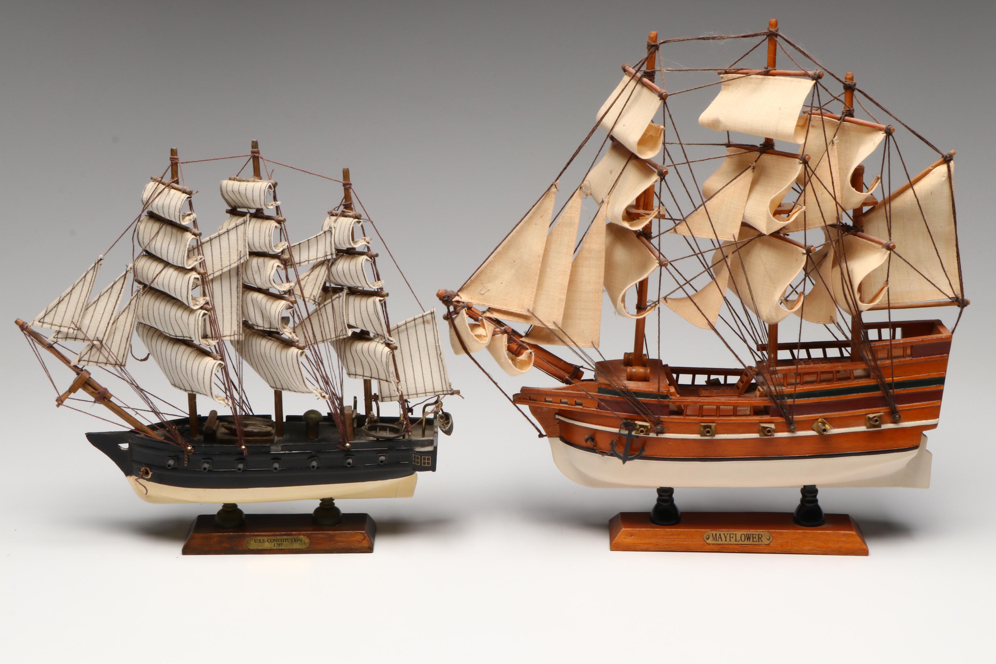 Wooden "U.S.S. Constitution" and "Mayflower" Model Ships