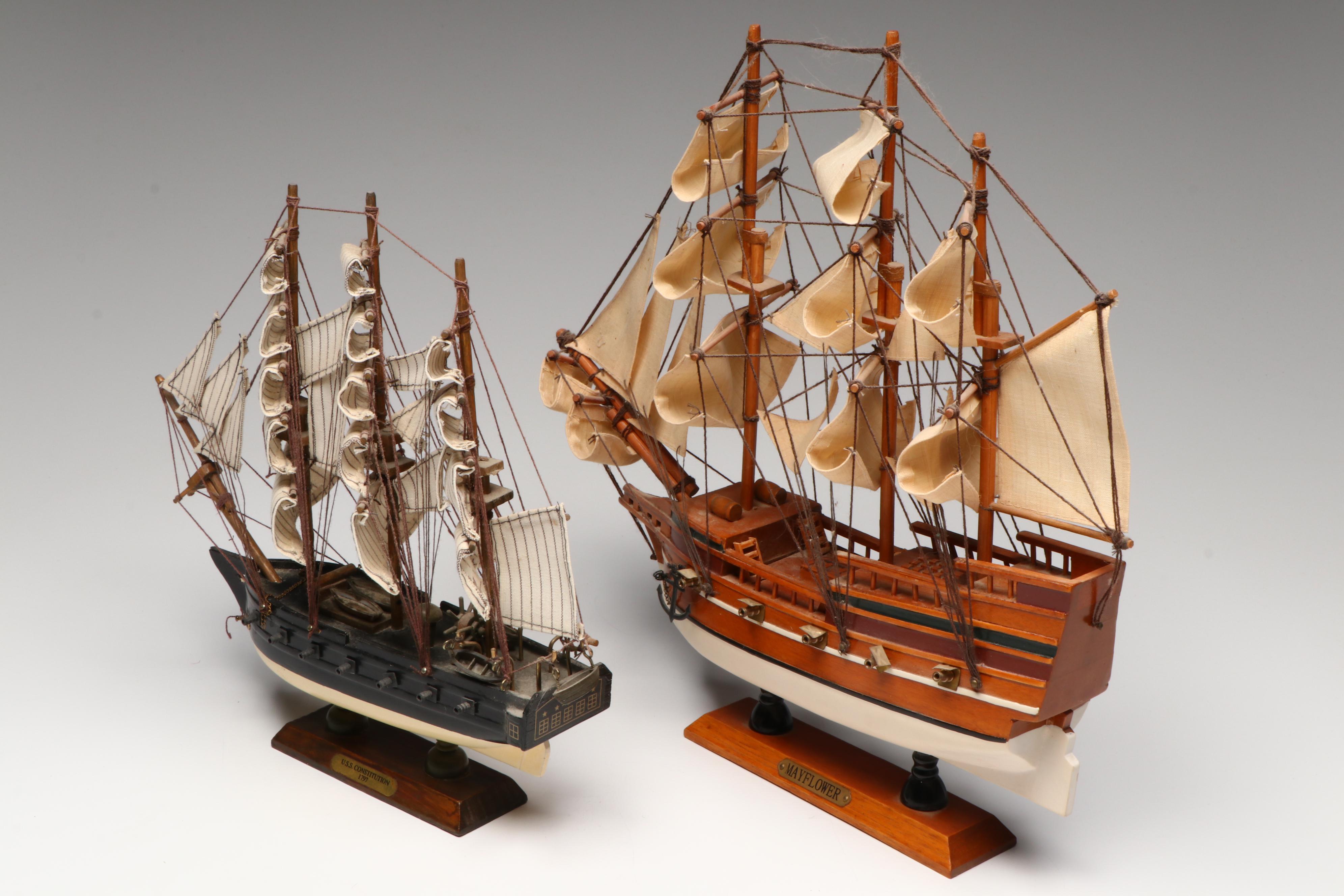 Wooden "U.S.S. Constitution" and "Mayflower" Model Ships