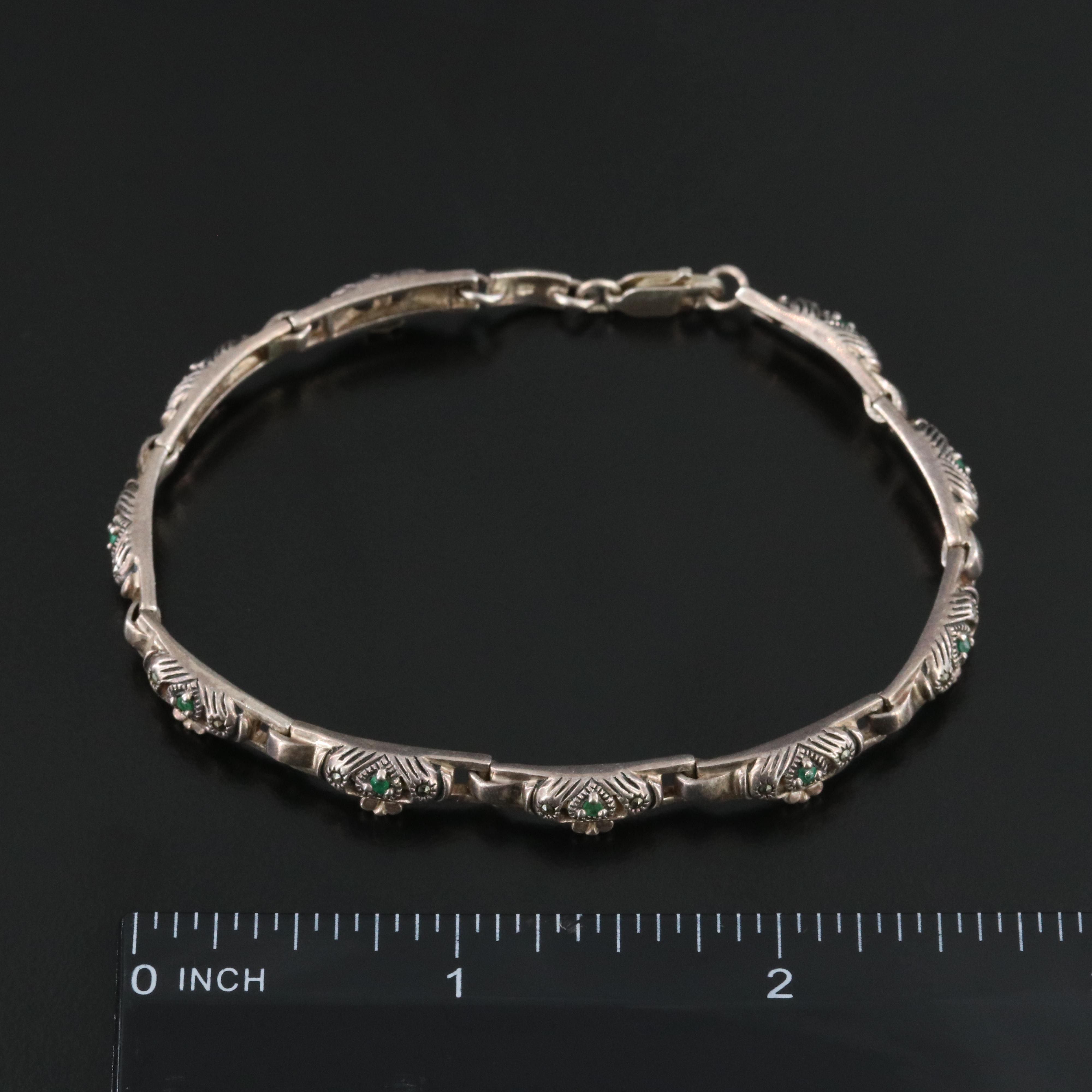 Sterling Emerald and Marcasite Claddagh Bar Bracelet