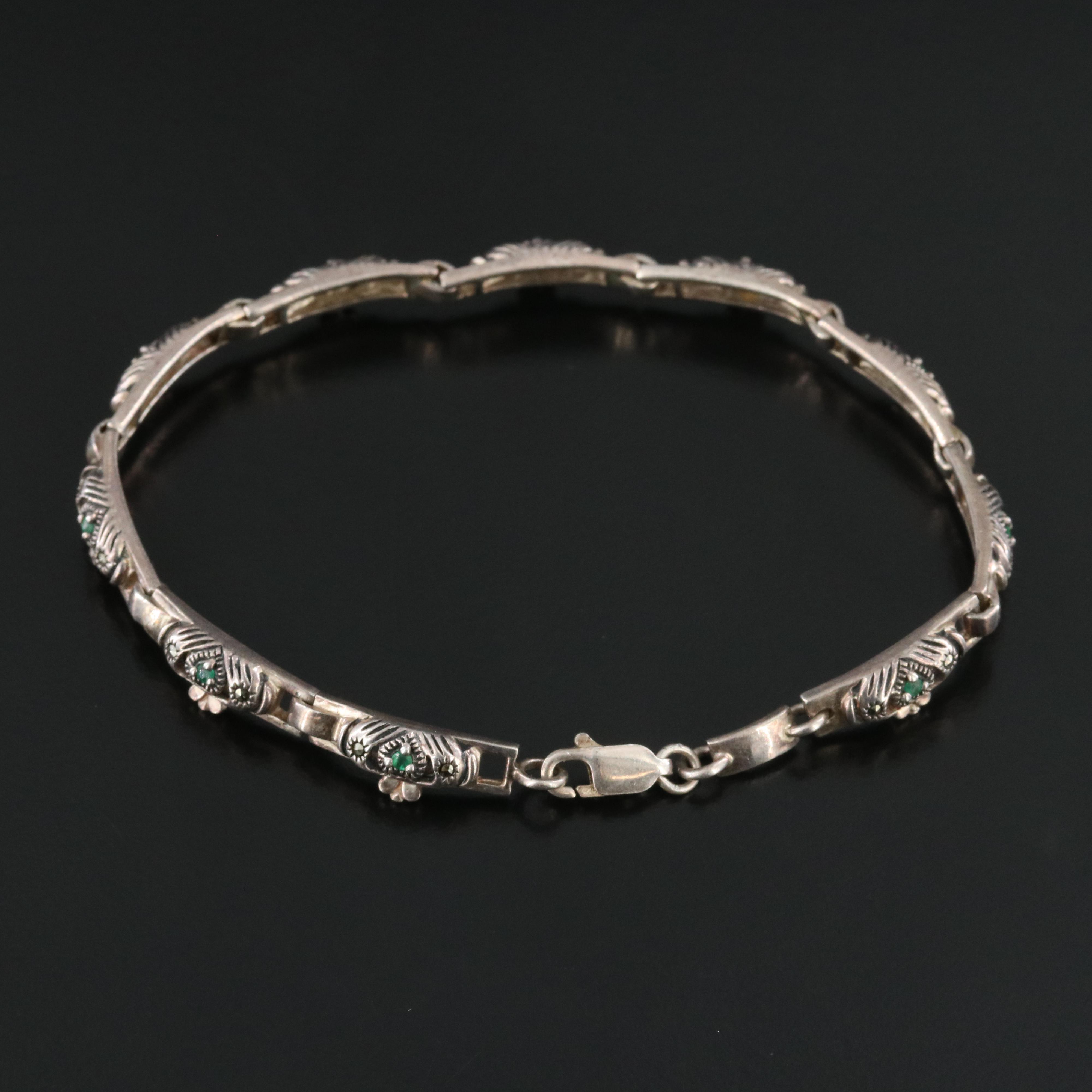 Sterling Emerald and Marcasite Claddagh Bar Bracelet