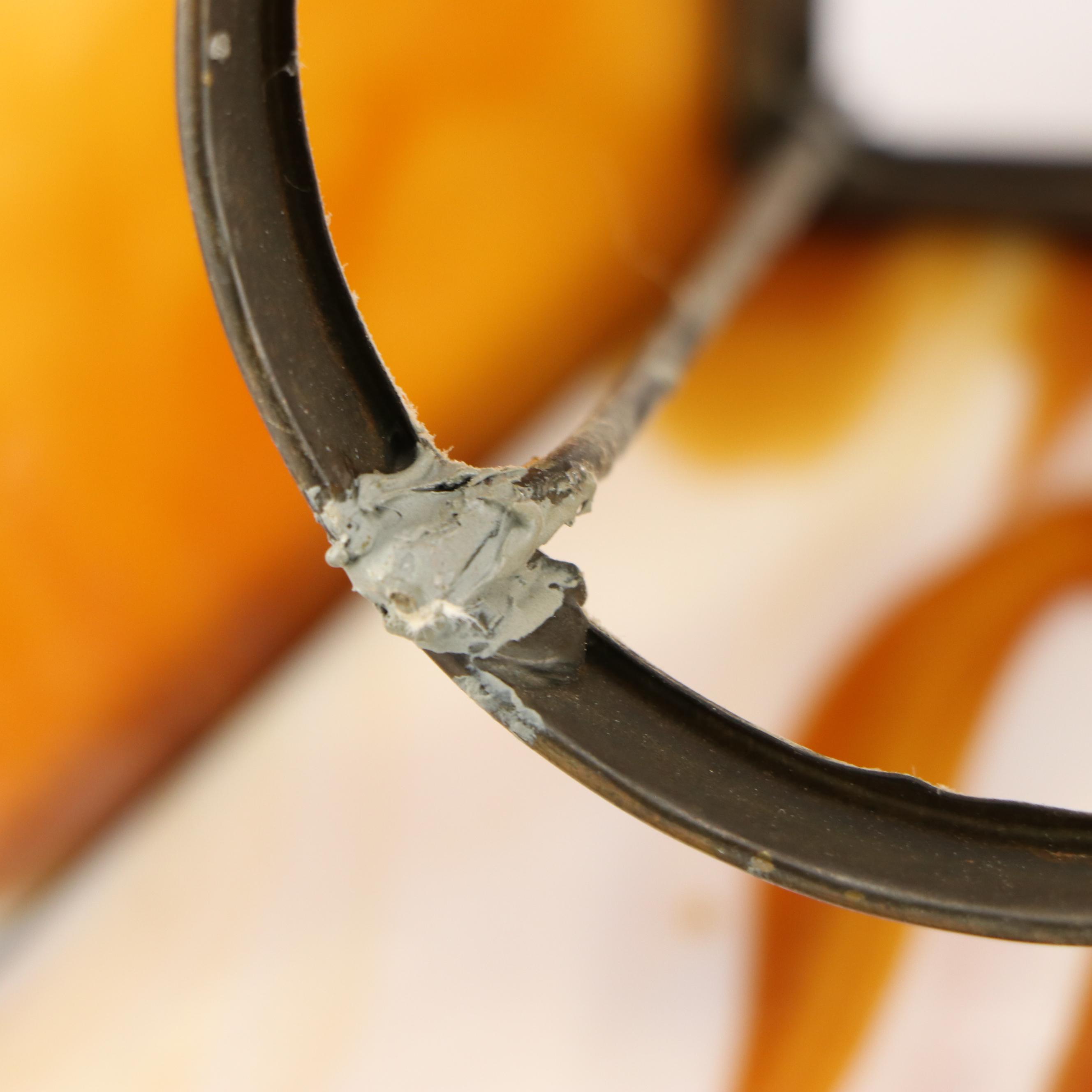 Arts and Crafts Cast Metal Lamp with Beaded Fringe Slag Glass Shade