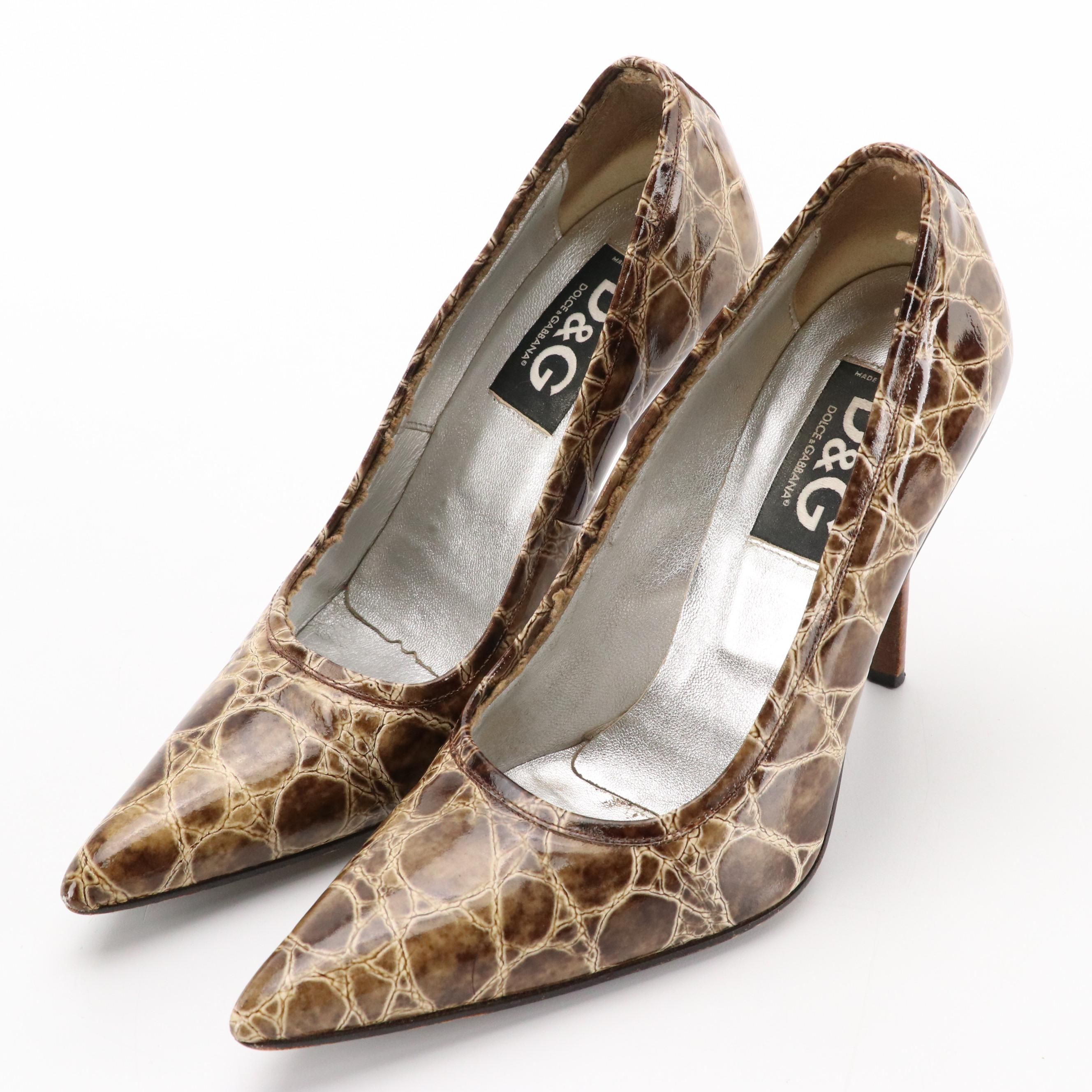 Dolce & Gabbana Alligator Embossed Leather Pointed-Toe Pumps