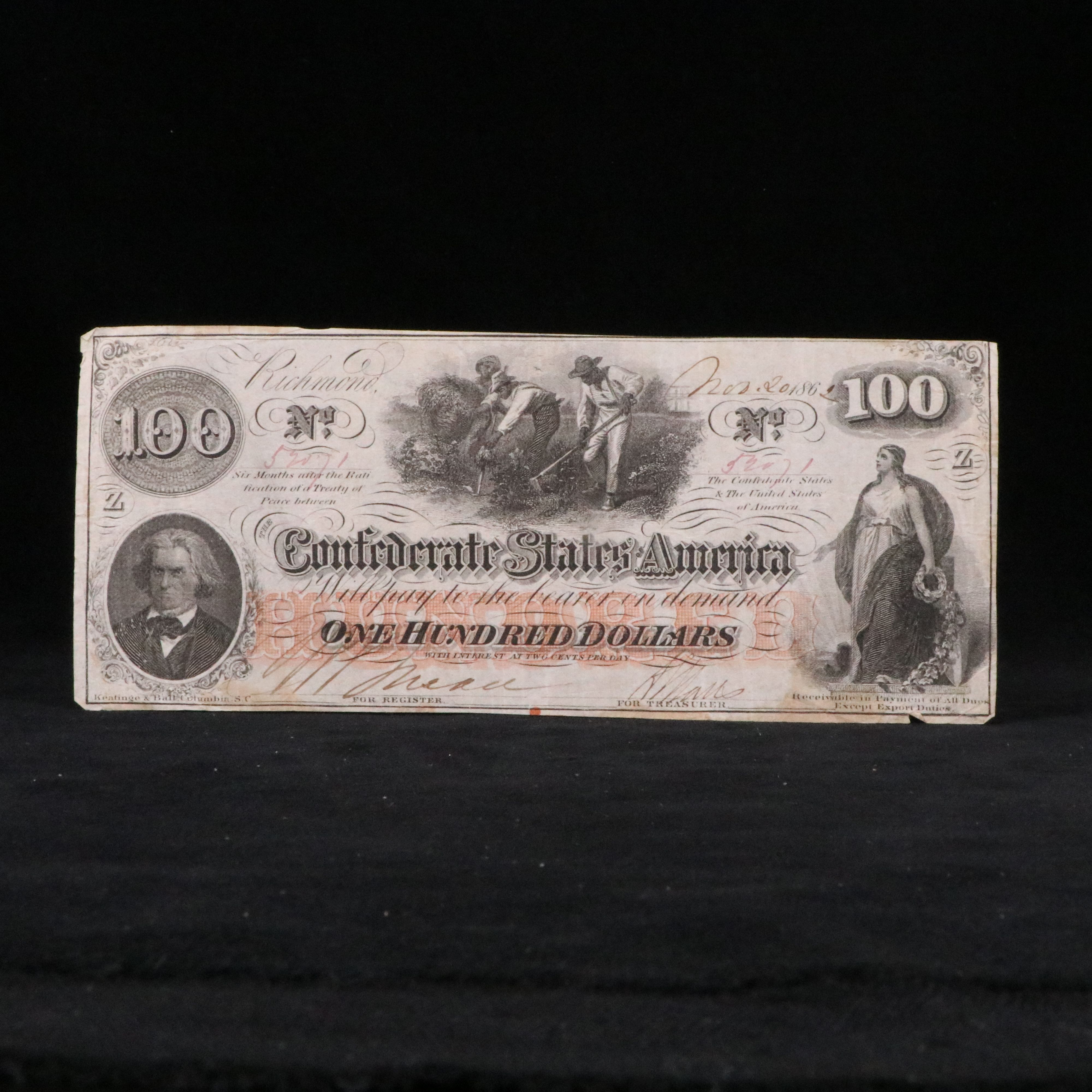 Two Confederate Banknotes and One Obsolete Banknote, 1860s