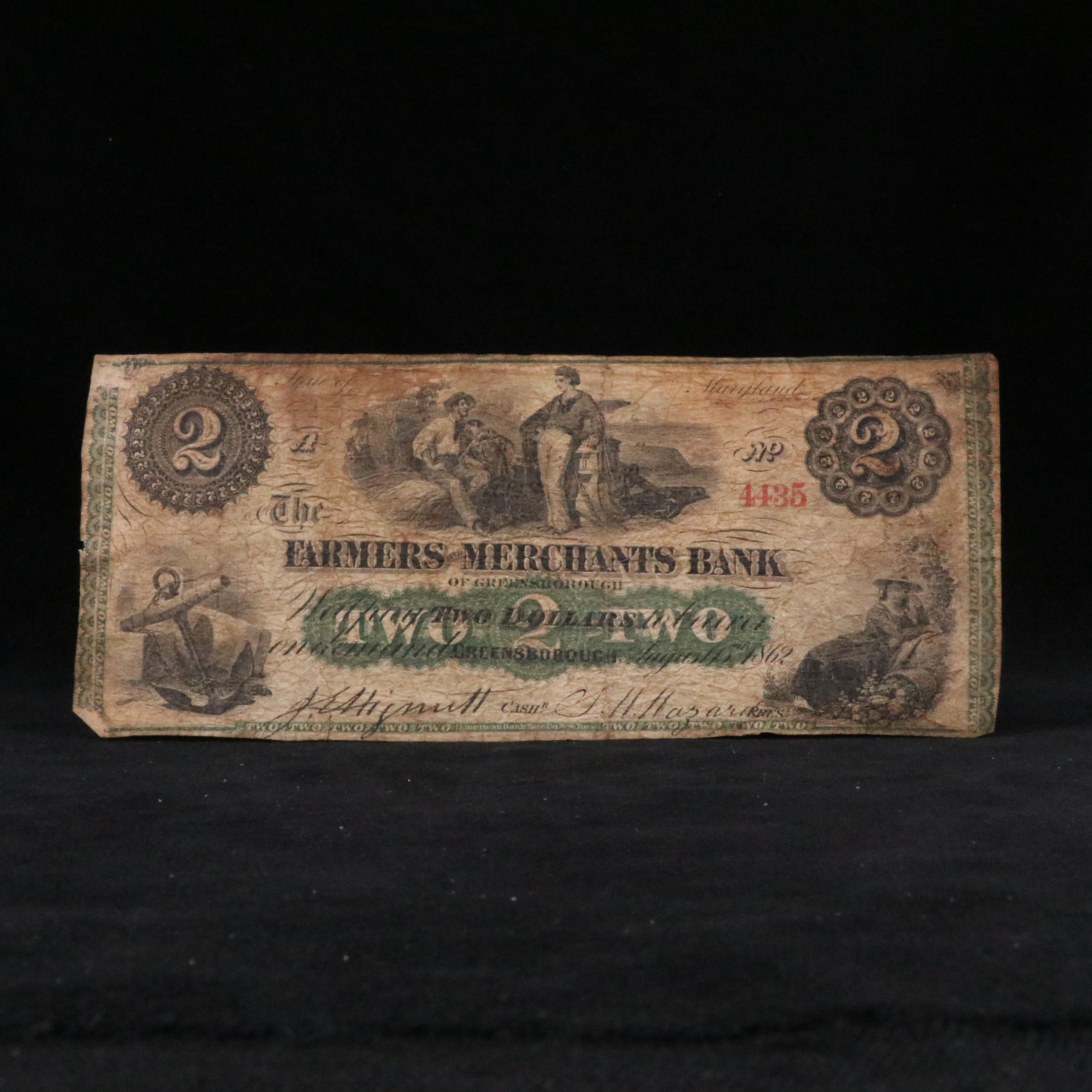 Two Confederate Banknotes and One Obsolete Banknote, 1860s
