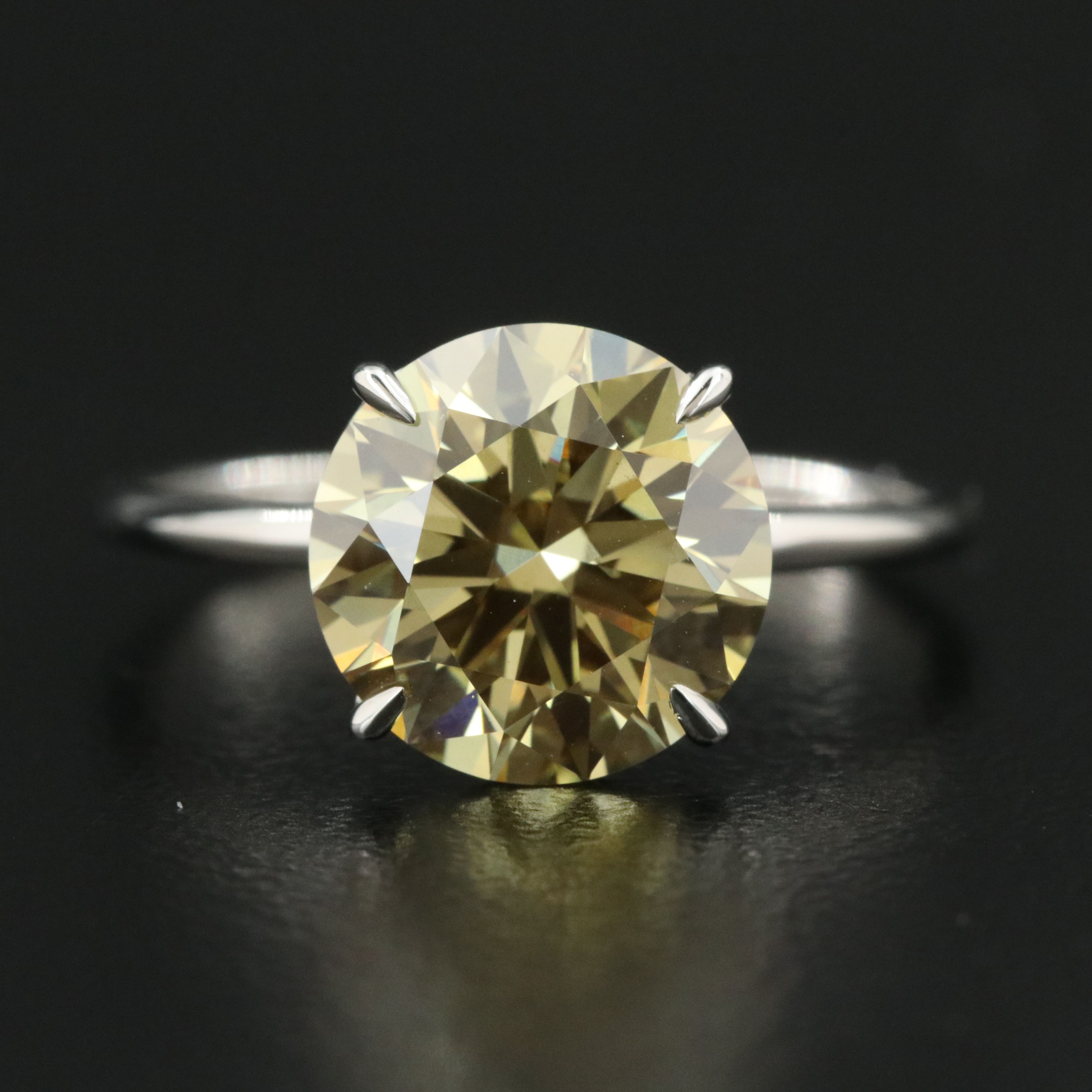 Platinum  3.08 CT Lab Grown Fancy Intense Yellow Diamond Ring with IGI Report