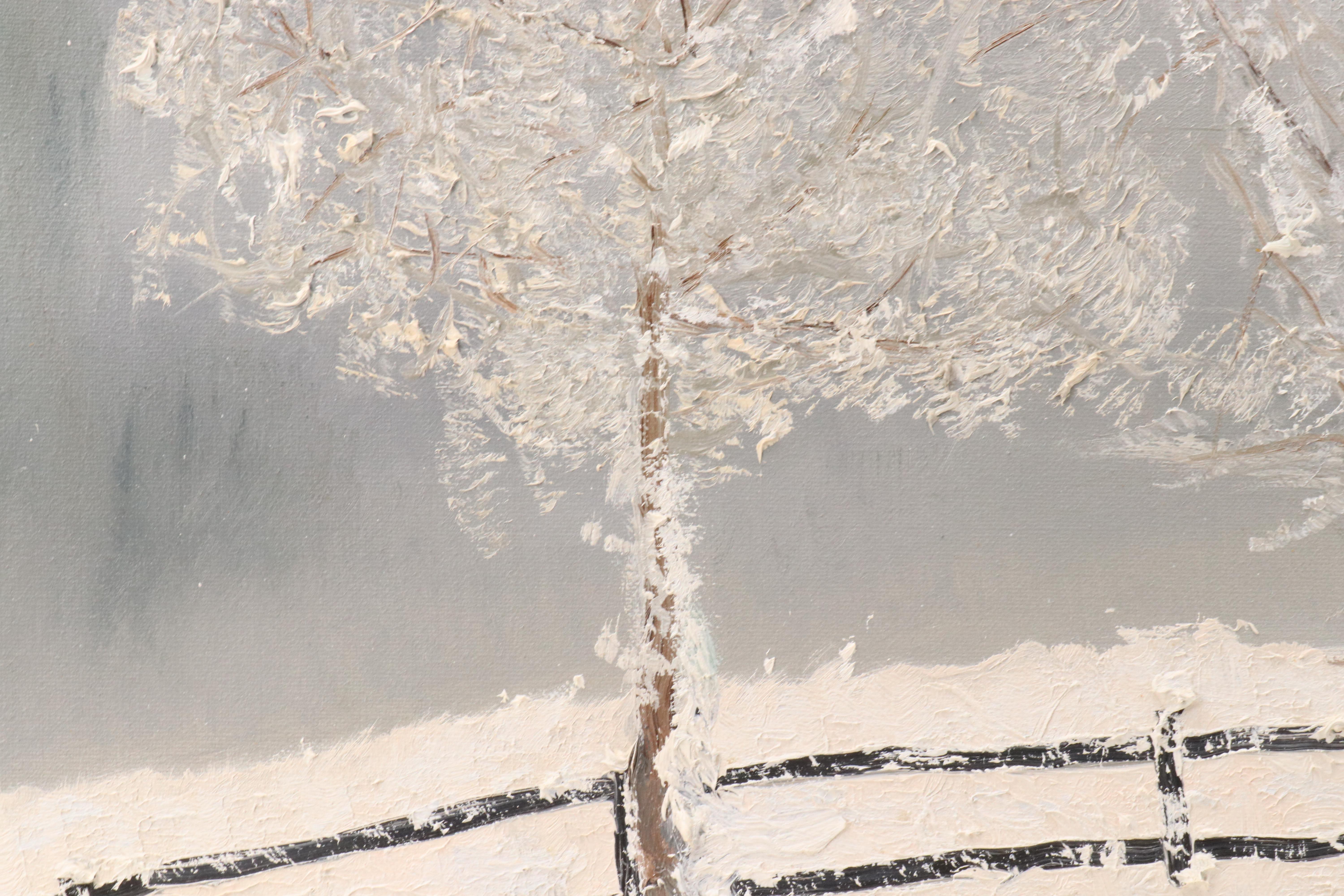 Textured Oil Painting of Wintry Park Scene, 1998
