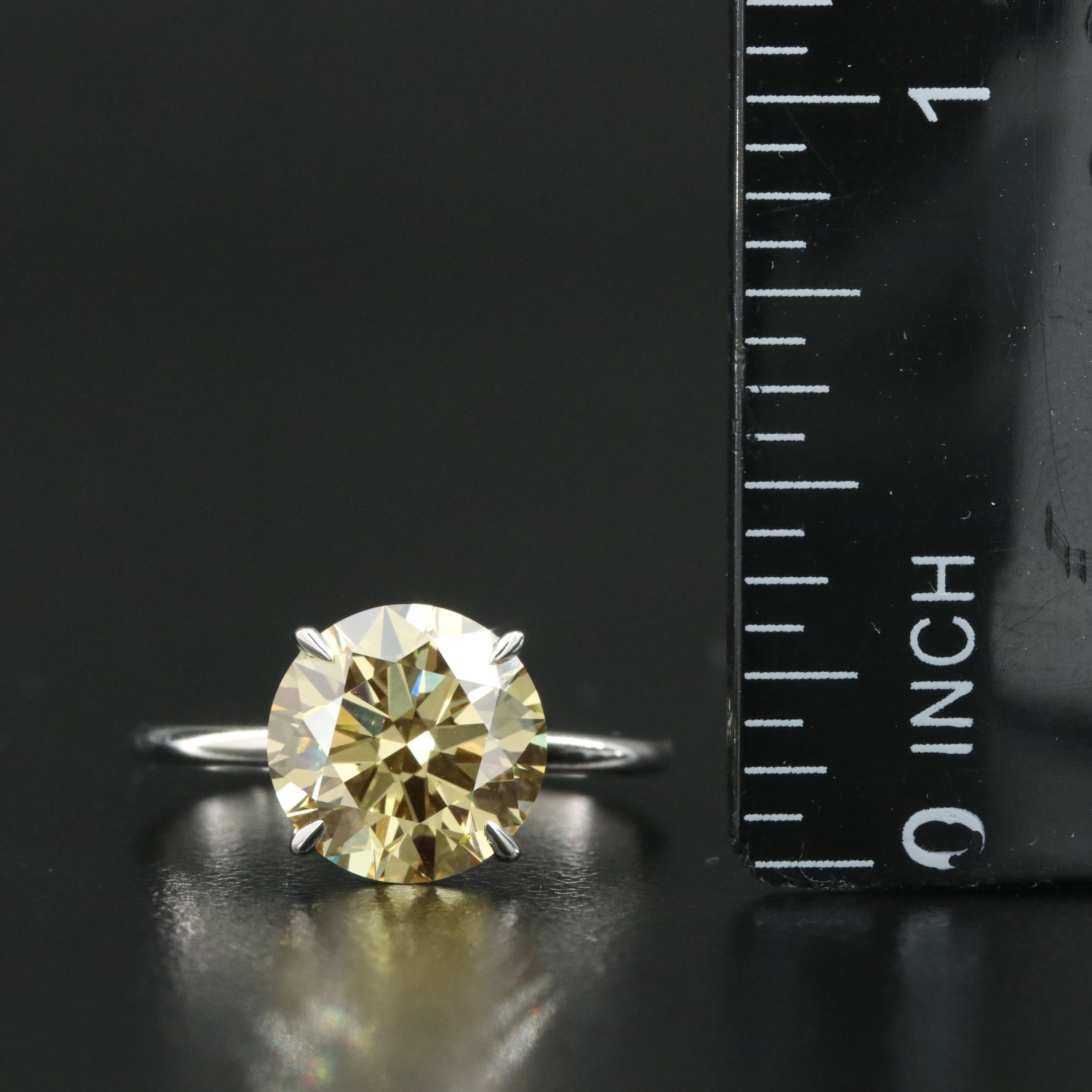 Platinum  3.08 CT Lab Grown Fancy Intense Yellow Diamond Ring with IGI Report