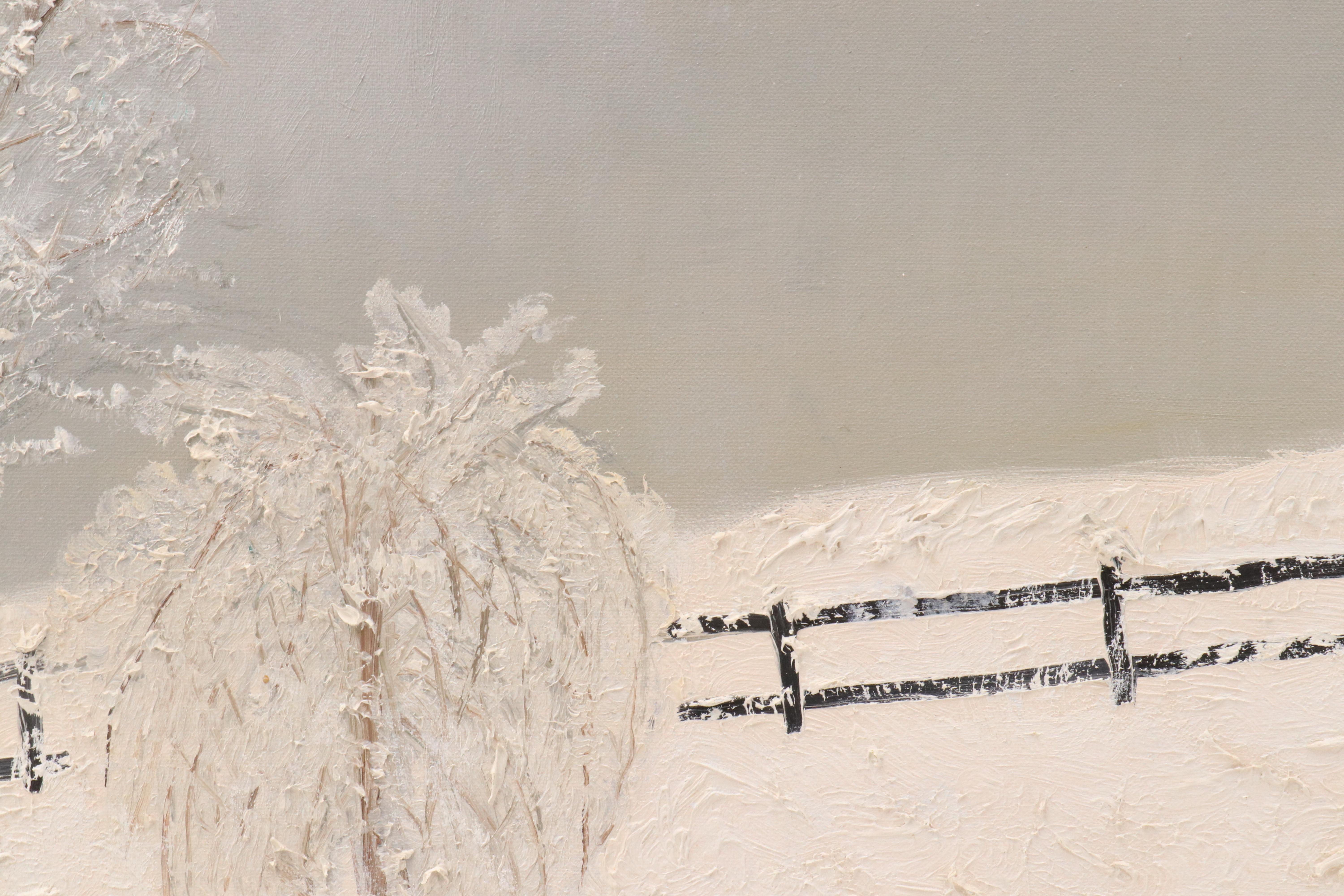 Textured Oil Painting of Wintry Park Scene, 1998