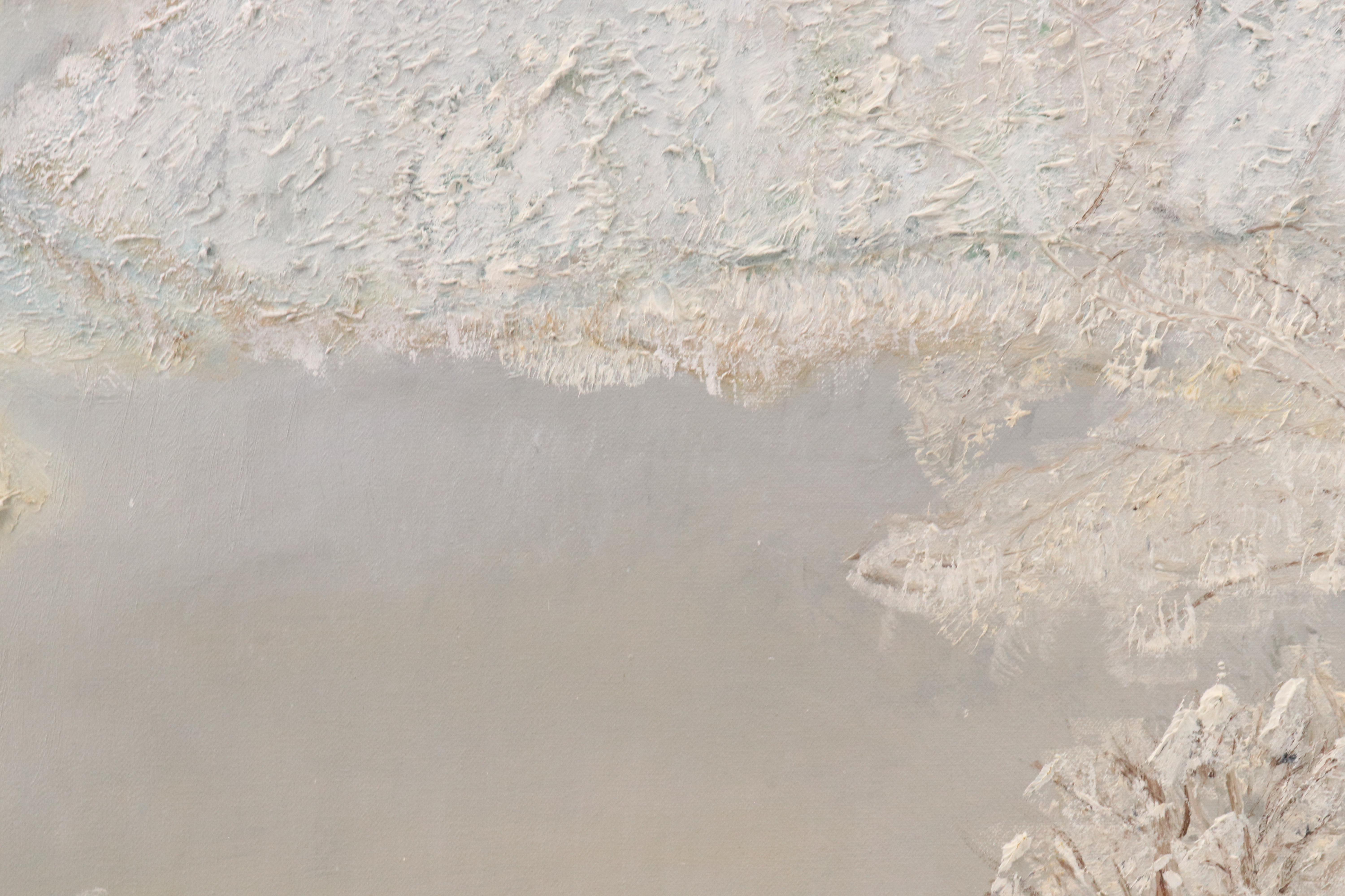 Textured Oil Painting of Wintry Park Scene, 1998