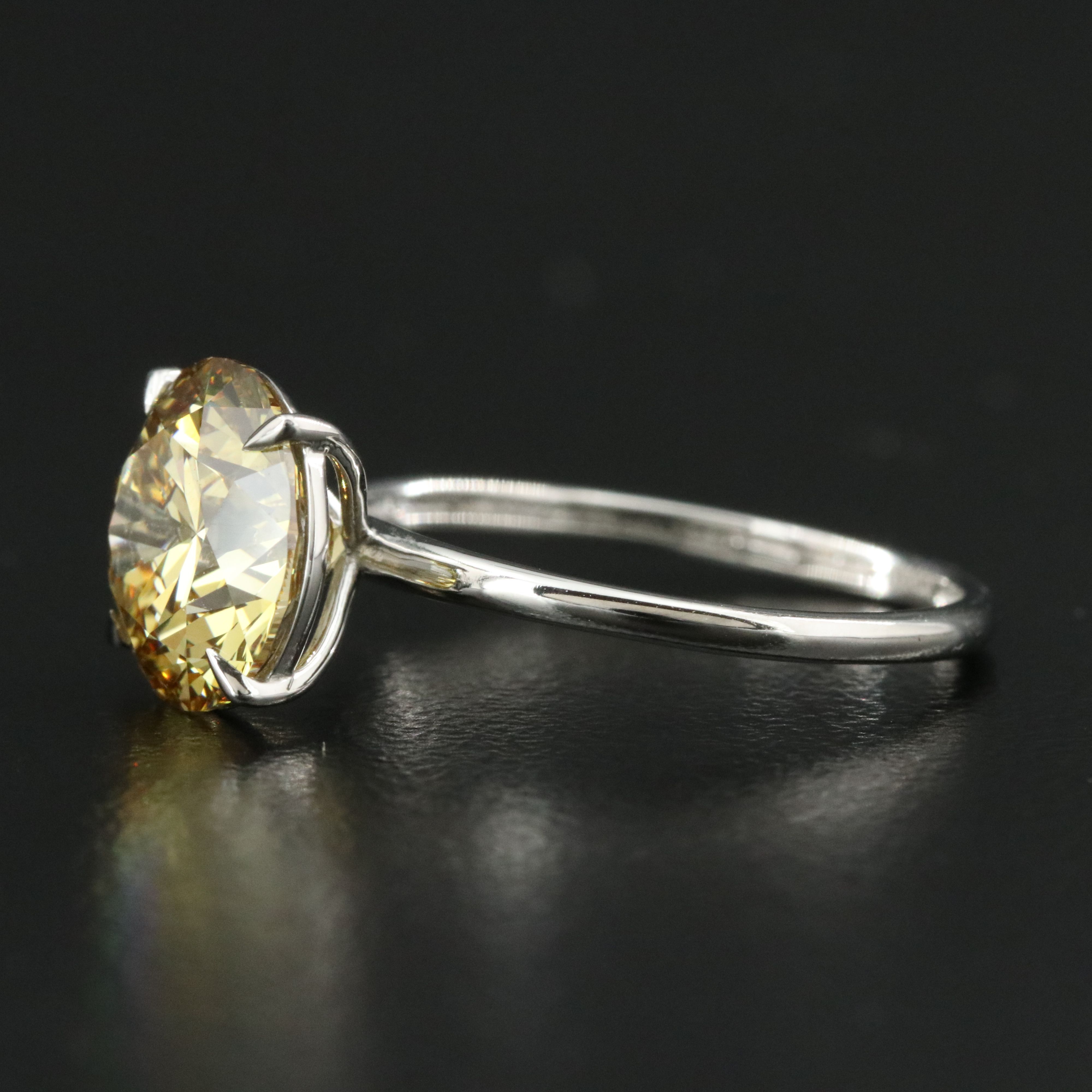 Platinum  3.08 CT Lab Grown Fancy Intense Yellow Diamond Ring with IGI Report
