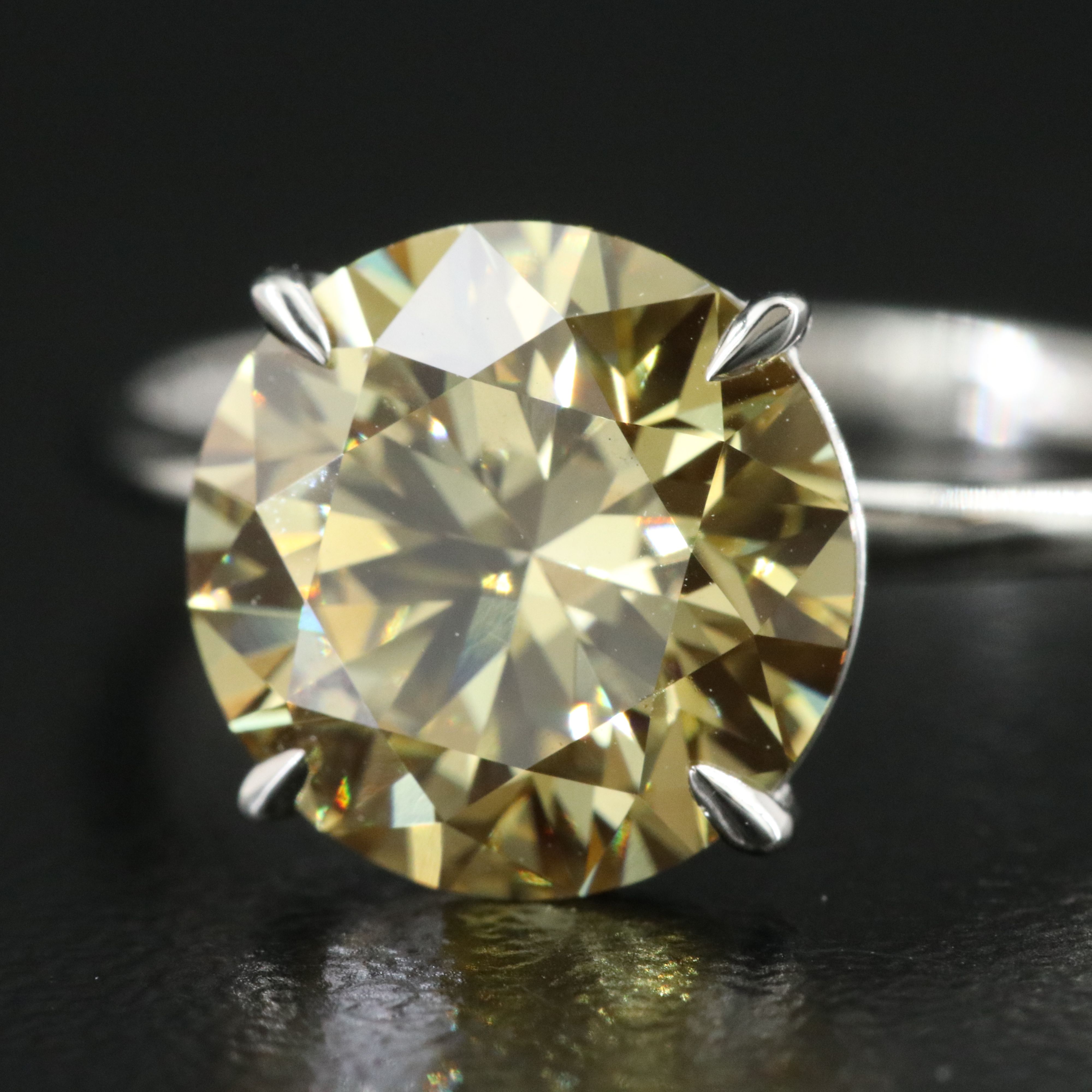 Platinum  3.08 CT Lab Grown Fancy Intense Yellow Diamond Ring with IGI Report