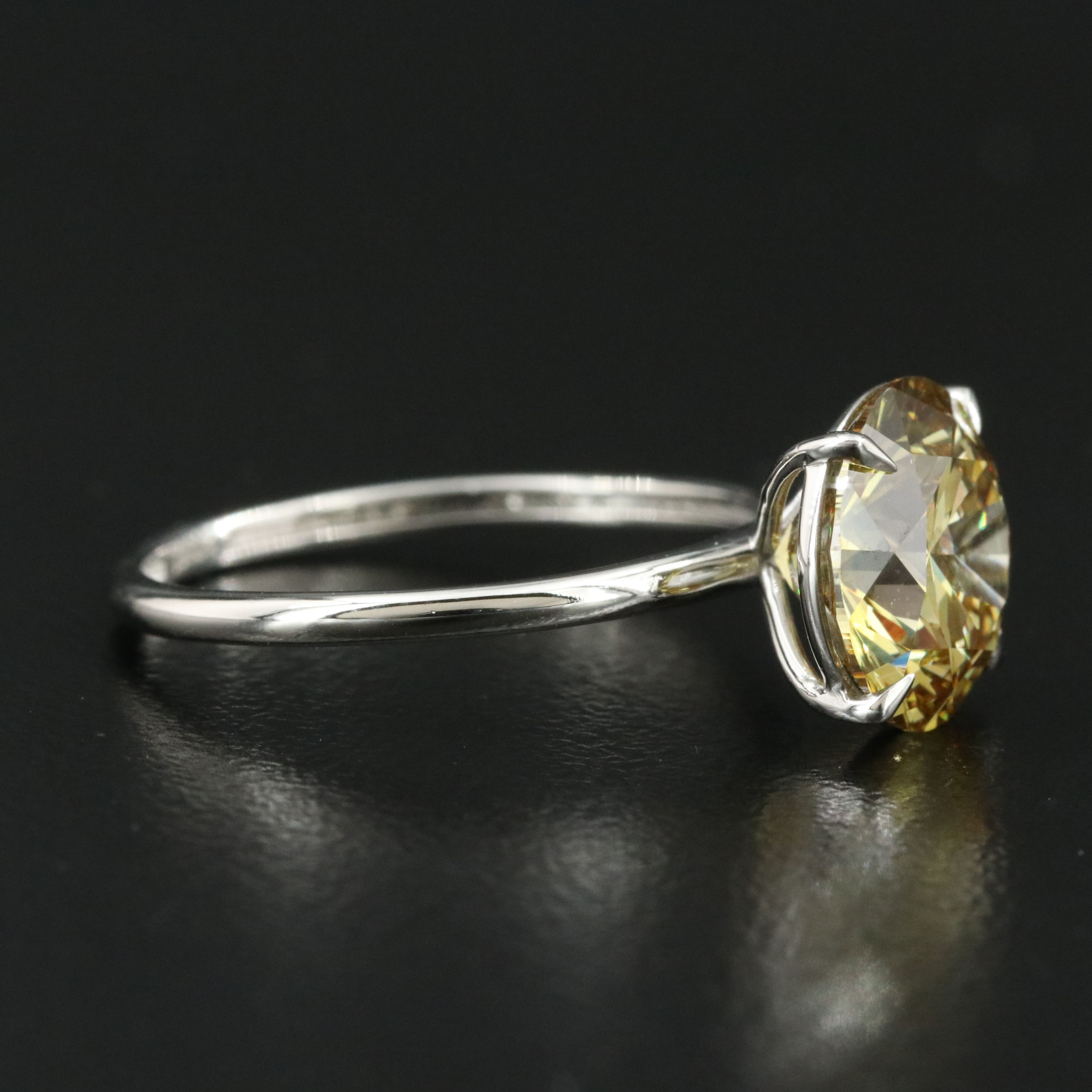 Platinum  3.08 CT Lab Grown Fancy Intense Yellow Diamond Ring with IGI Report