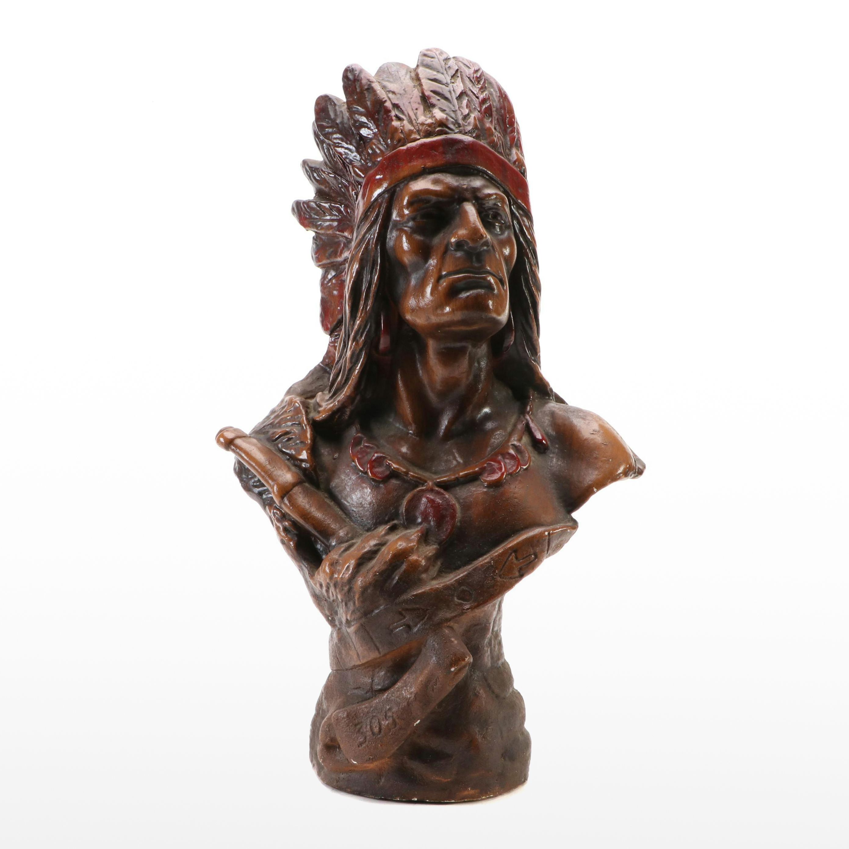 305 Cigars Chalkware Native American Store Display, Mid to Late 20th Century