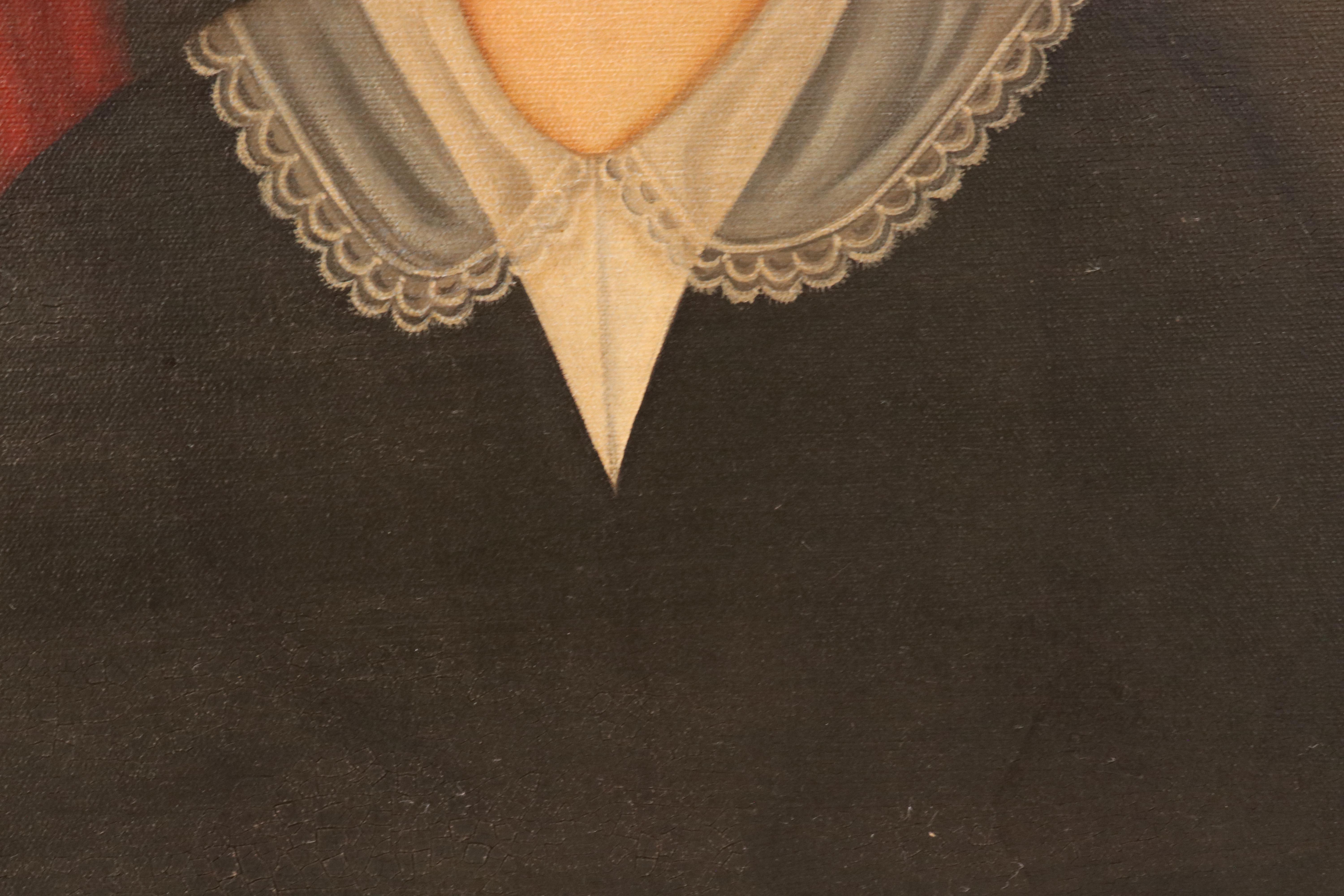 Oil Painting Portrait of Woman Posing with Book, Late 20th Century