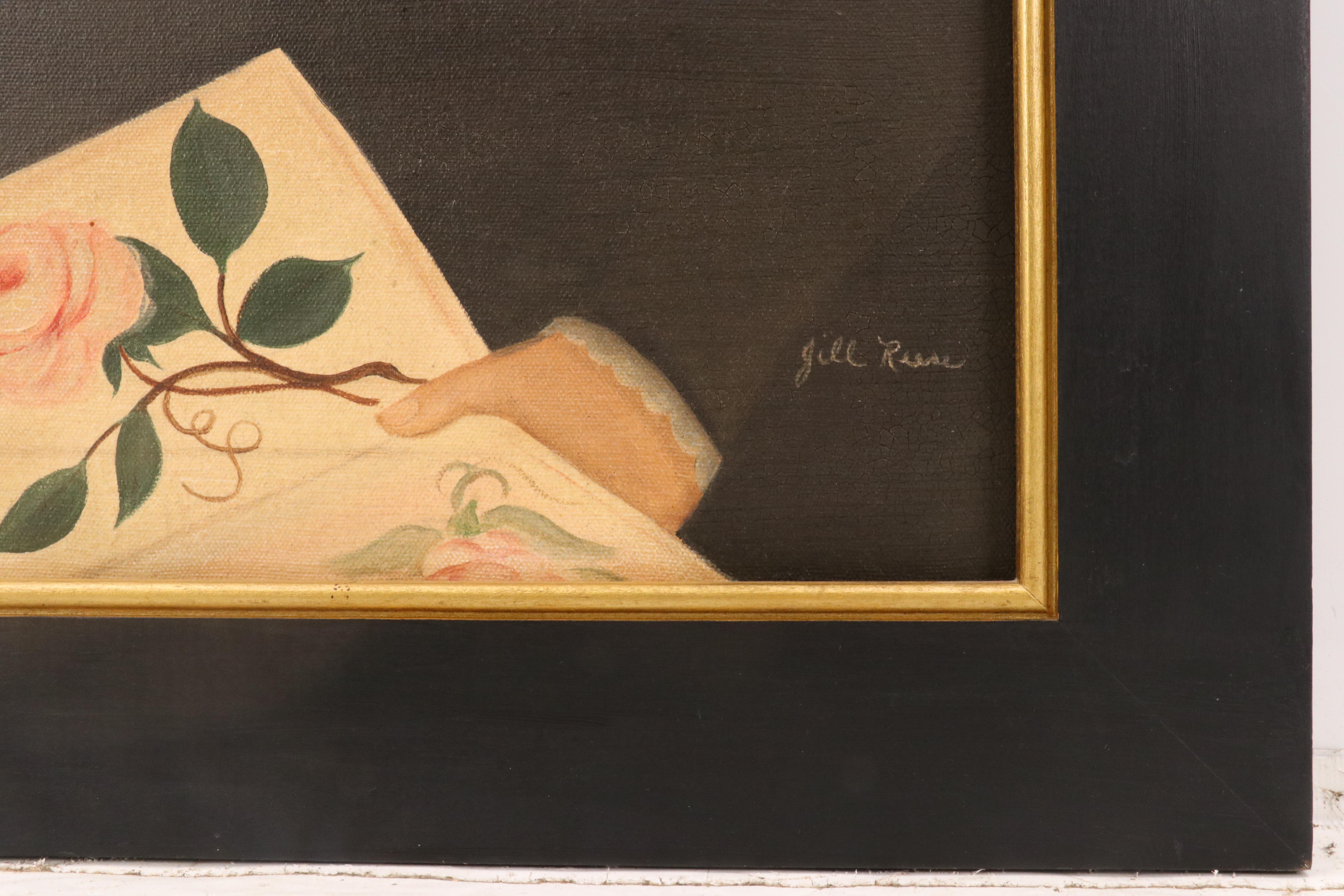 Oil Painting Portrait of Woman Posing with Book, Late 20th Century