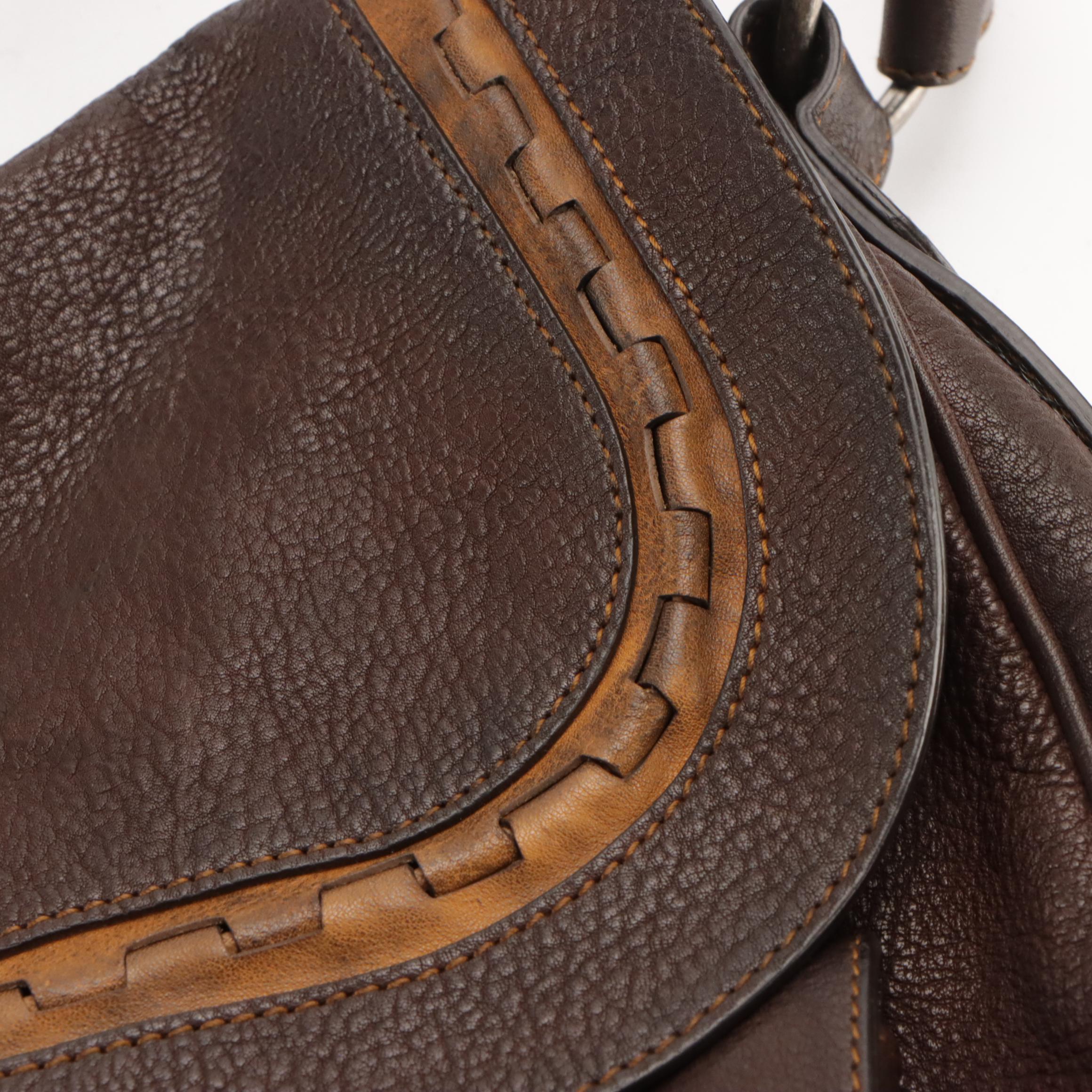 Christian Dior Gaucho Saddle Bag in Distressed Brown Leather with Tan Accents